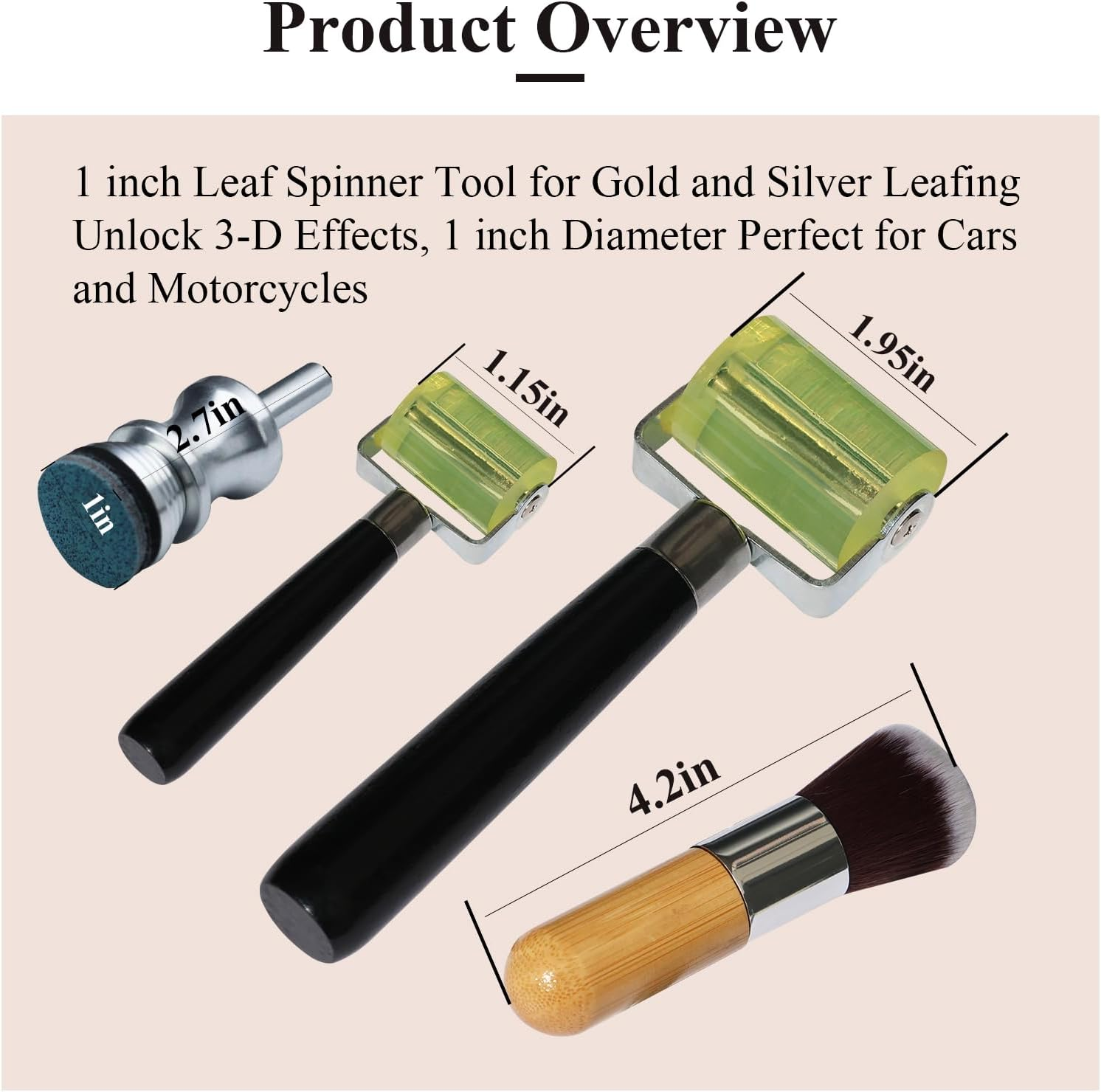 1"&2" Leaf Seam Roller, Smoothing Tool, Dusting Brush, for Spin-Able Automotive Grade Metal Leafing (Roller&Duster), 1" Leaf Spinner Tool Unlock 3D Effects, Enhances Gold&Silver Leaf W/ 3D Appearance image number 5