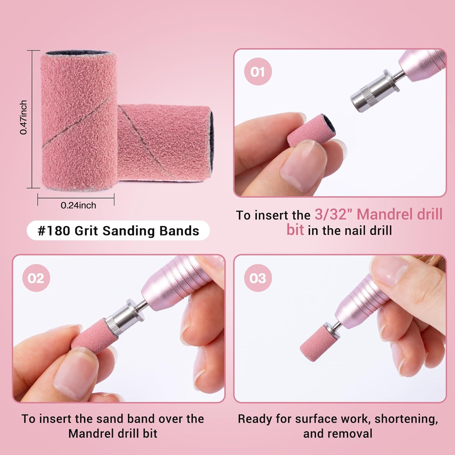Melodysusie 100 Pcs Nail Drill Bits Sanding Bands for Nail Drill 180 Fine Grit Nail File Sanding Bands for Acrylic Nails Gel Manicures and Pedicure image number 1