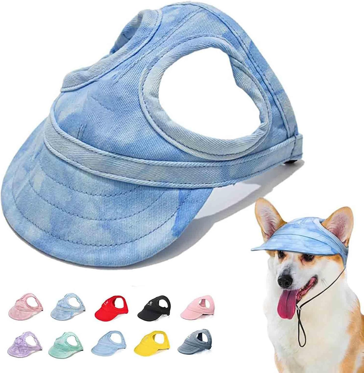 Outdoor Sun Protection Hood for Dogs, Dog Hat Canvas Dog Sun Hat Dog Baseball Cap, Dog Travel Sport Hat, Adjustable Pet Sunbonnet with Ear Holes (XL,I)