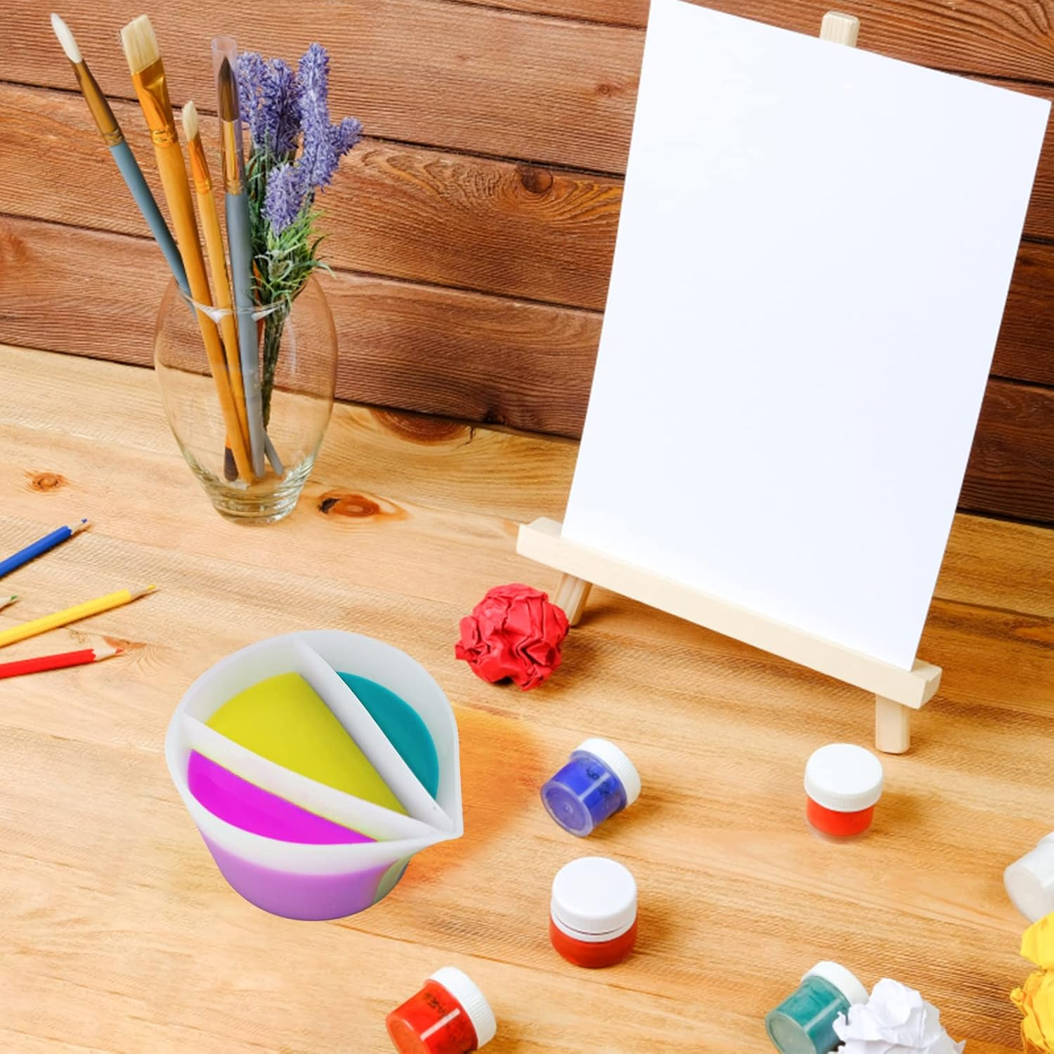 Split Cup for Paint Pouring Fluid Art Silicone Split Cup Resin Pouring Painting Tools DIY Making Drawing Accessories Reusable Split Cup with Dividers (2 Channels) image number 1