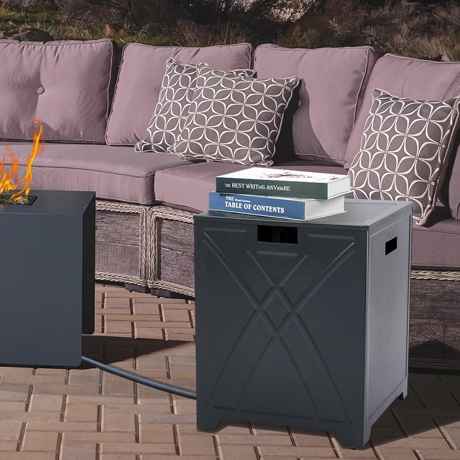 Propane Tank Cover Table, Square Propane Tank Holder Hideaway for 20 Lb Propane Tanks, Gas Tank Storage Side Table - Carbon Gray image number 1