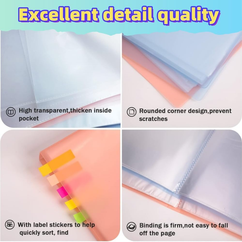 2Pcs Presentation Book with Clear Sheet Protectors, 60 Pockets A4 Portfolio Folder Binder Display for Document, Kids Artwork, Diamond Painting（Pink+Blue） image number 3