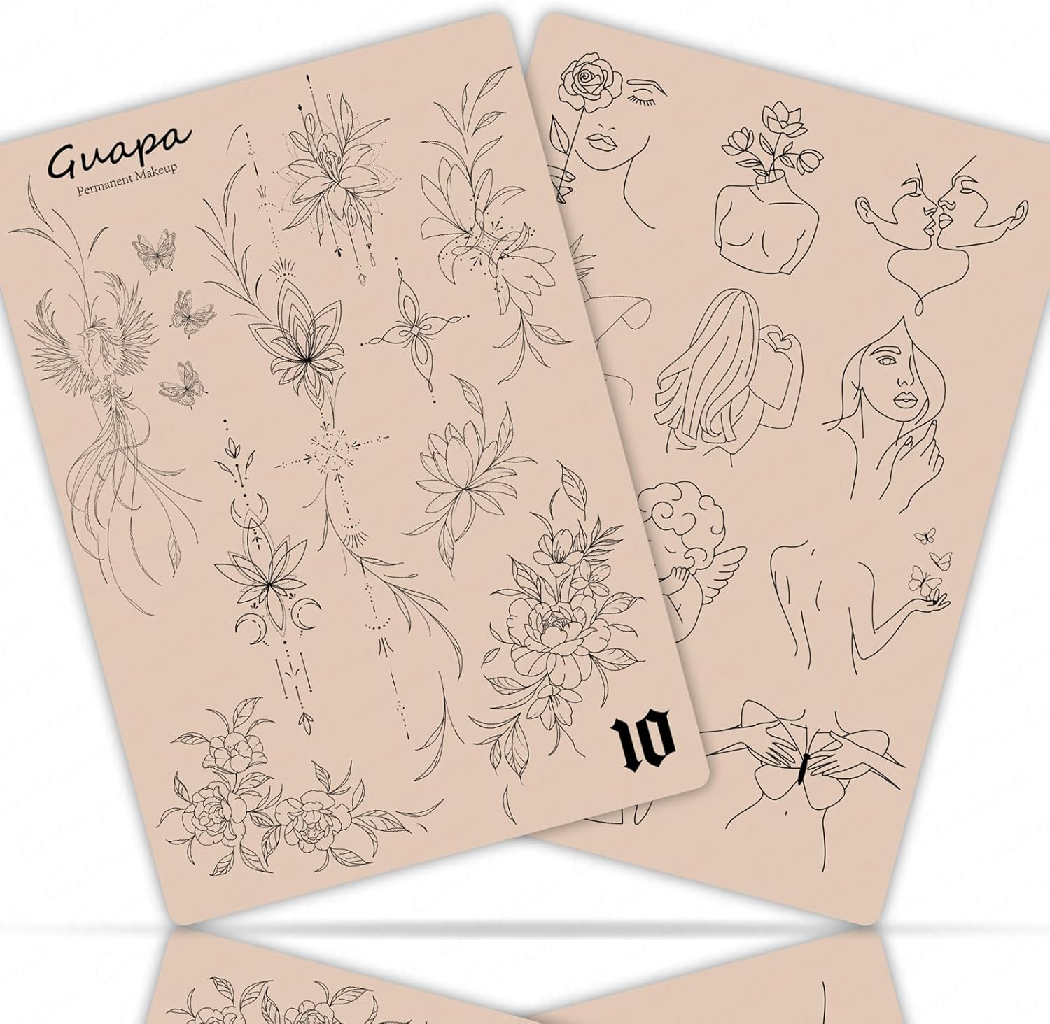 3PCS Rasmet Silicone Tattoo Training Pad 1.5Mm Thickness Double Sided Pre-Printed Gray Design Fine Line Tiny Tattoo Practice Skin for Tattoo Line Practice Tattoo Shading - 3Pcs Beige Design 5 image number 4