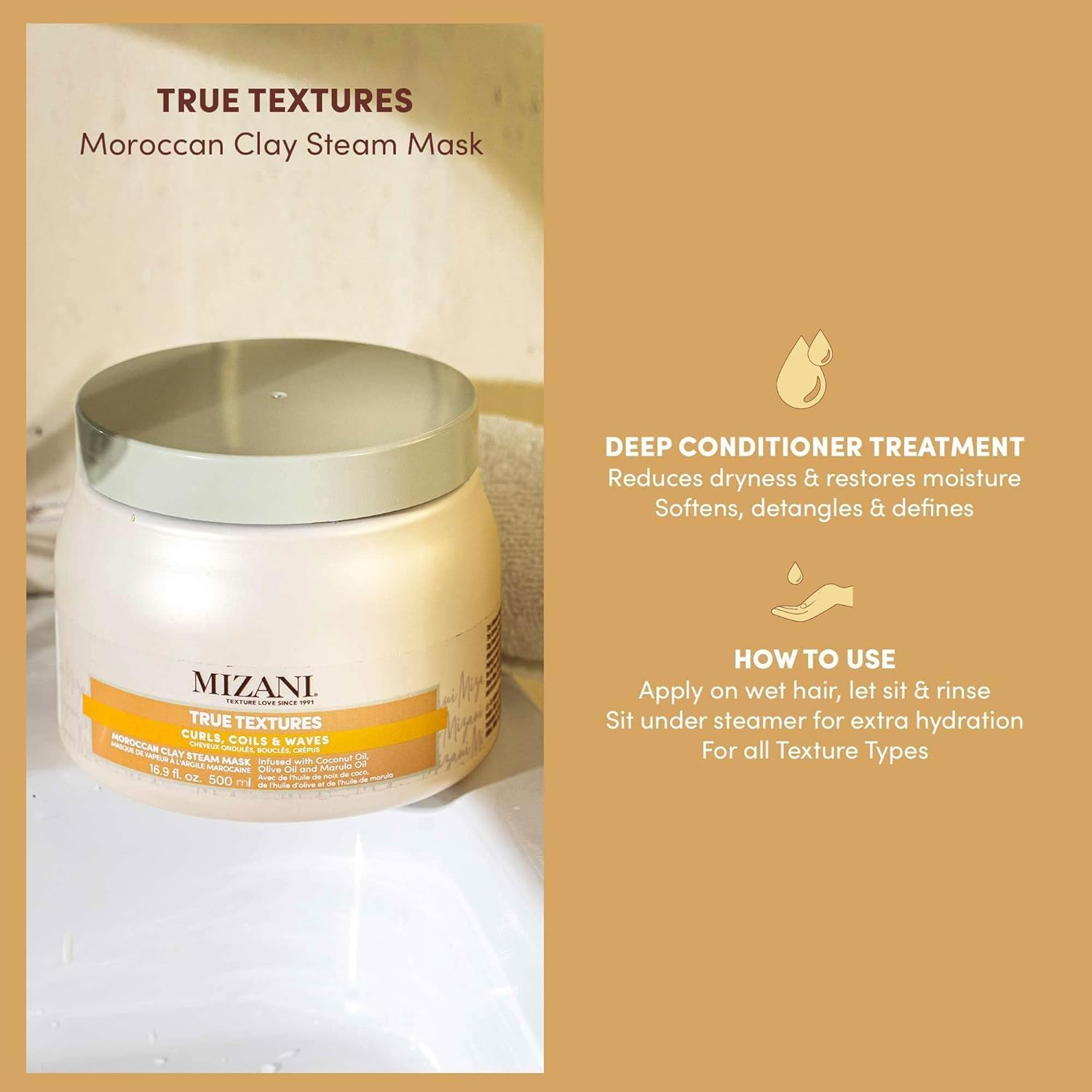 MIZANI True Textures Moroccan Clay Steam Mask - Deeply Conditions & Nourishes with Coconut Oil, for Curly Hair image number 2