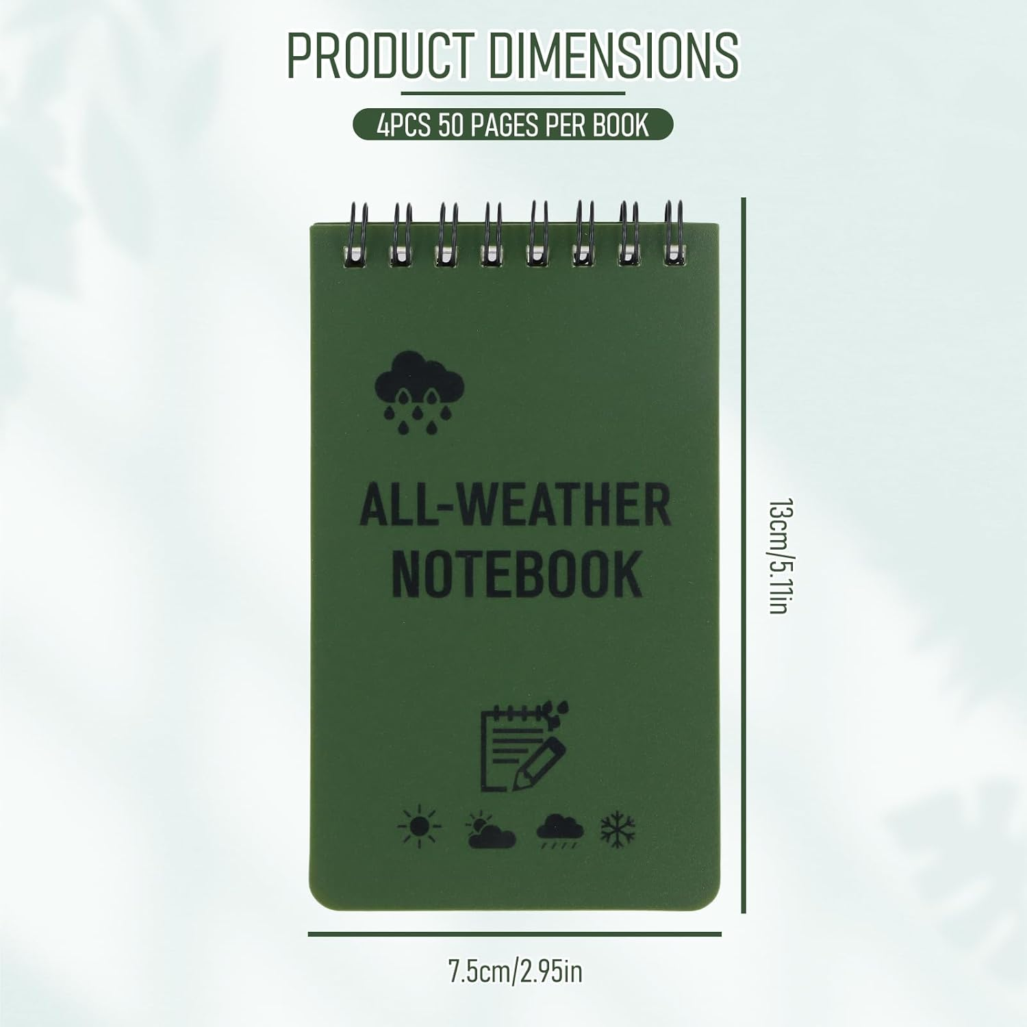 Aurafly 4 Packs 200 Sheets Waterproof Notebook, 3 X 5 Inches Pocket Notepads Portable Field Notes Reporters Notebook A7 Mini Spiral Notebooks for Outdoor Home Office School (Green) image number 3