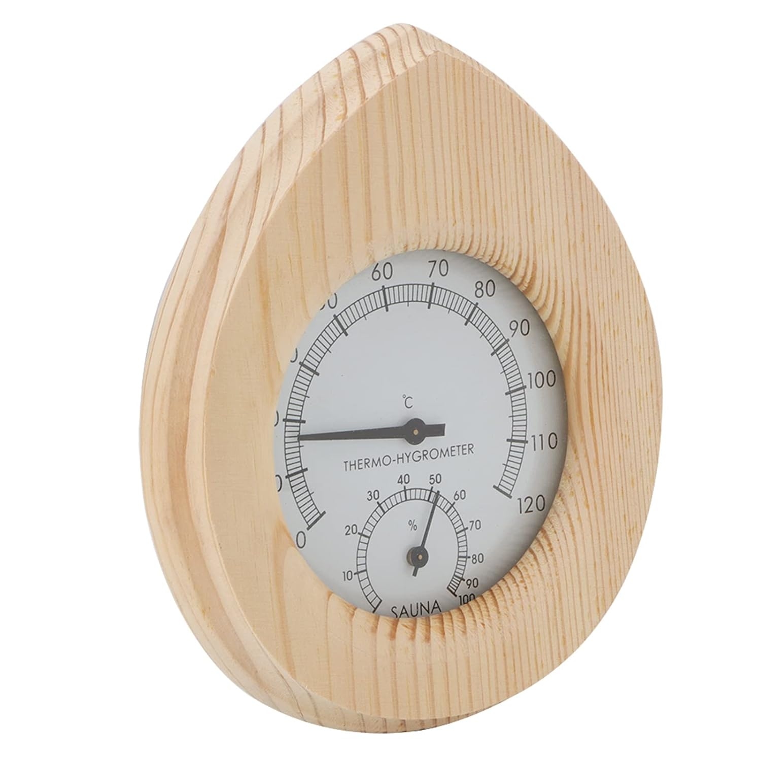 Changor Sauna Hygrometer Thermometer 2 in 1 Drop Shaped Design Handmade Wooden Thermo Hygrometer for Sauna Room Steam Room image number 2