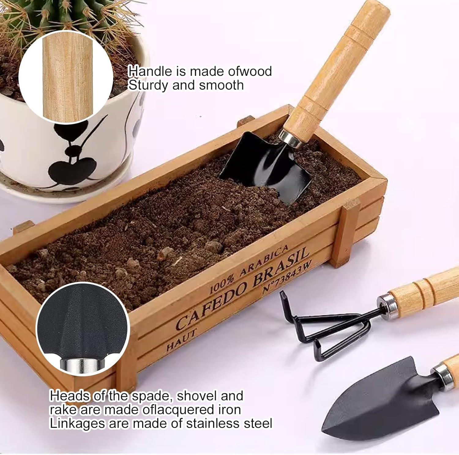 4Pcs Stainless Steel Garden Tools - Mini Gardening Kit with Pruning Scissors for Digging, Succulent Care - Houseplant Tools & Gardener Gifts image number 3