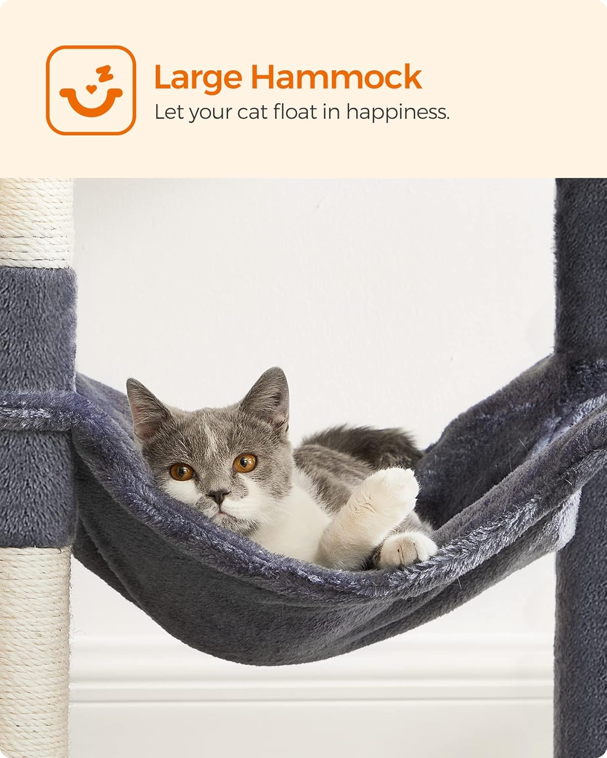 FEANDREA Cat Tree, Cat Tower, Cat Condo with Scratching Posts, Hammock, Plush Perch, Cat Activity Center, Smoky Gray UPCT161G01 image number 4