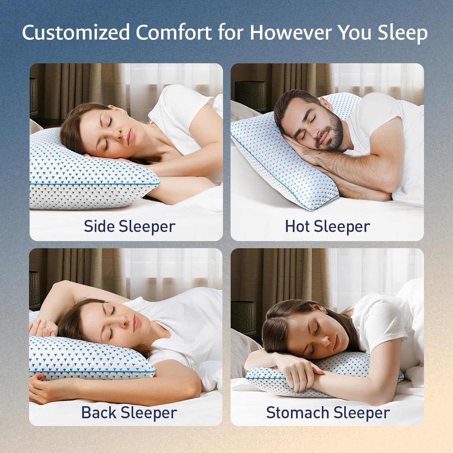 Cooling Gel Memory Foam Pillows Queen Size Set of 2 for Sleeping,Bamboo Rayon Adjustable Firm Shredded Foam Bed Pillows 2 Pack for Side, Back, Stomach Sleepers Luxury Washable Breathable Pillowcase image number 2