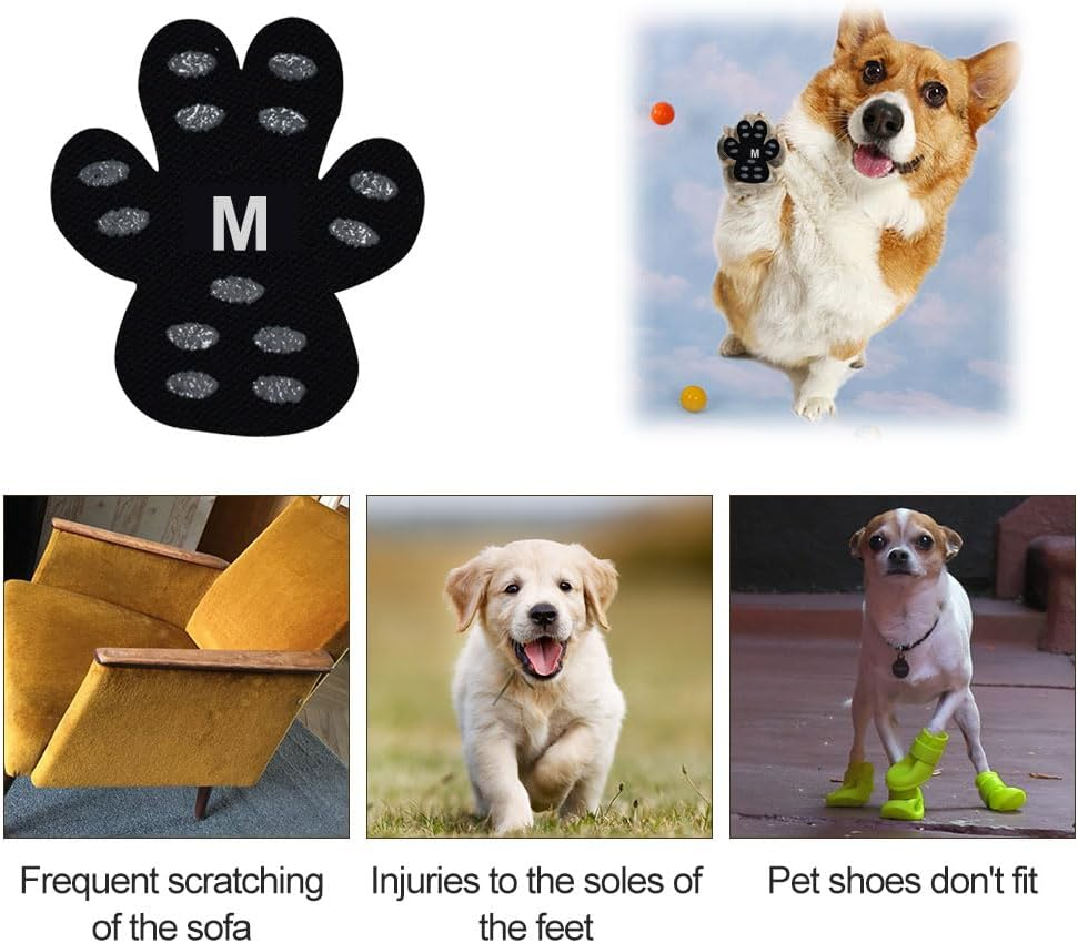 Non-Slip Paw Protection for Dogs, Non-Slip Floor Mats for Dogs for Indoor Use, Non-Slip Paw Plasters for Dogs, Dog Socks Anti-Slip Improve Your Dog'S Grip, Pack of 4