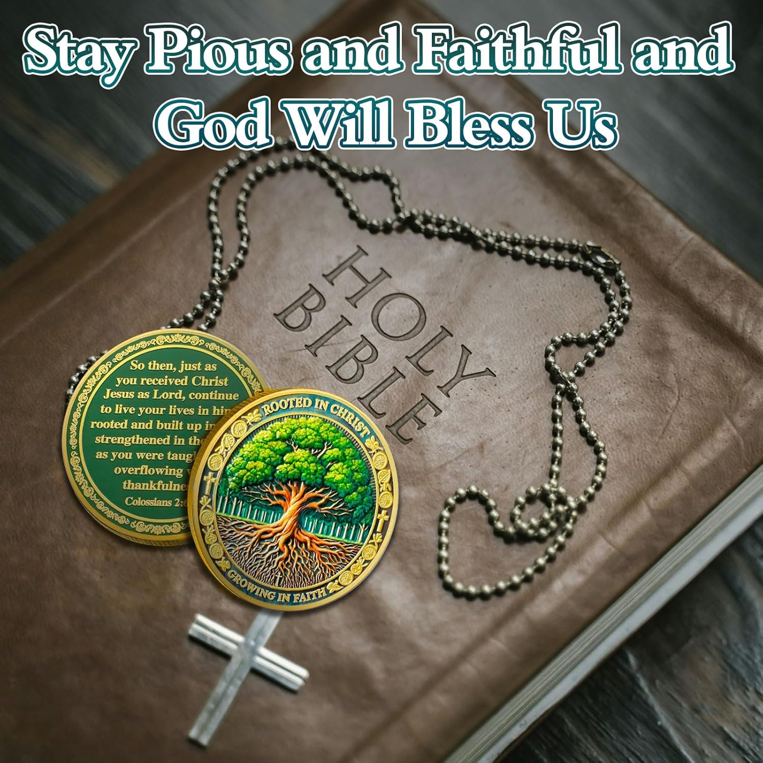 Growing in Faith Christian Challenge Coins Rooted in Christ Jesus Bible Coin Colossians 2:6-7 Jesus God Christian Prayer Token Art Pocket Bible Verses Jesus Religious Gifts for Men & Women image number 5