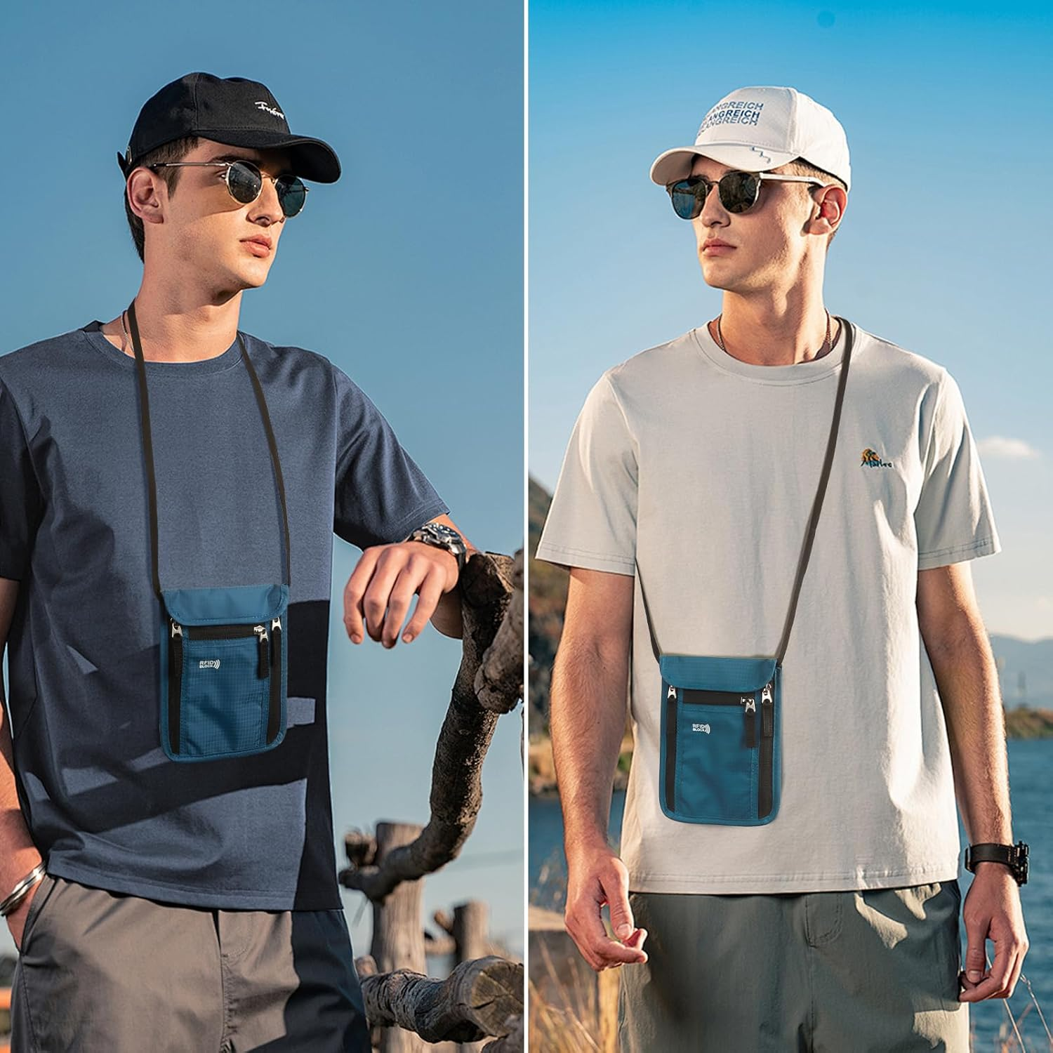 Moorle Men'S Neck Pouch with RFID Protection, Anti-Theft Unisex Travel Purse, Waterproof Shoulder Bag, Theft-Proof, Travel Neck Pouch, Chest Bag for Smartphone, Passport