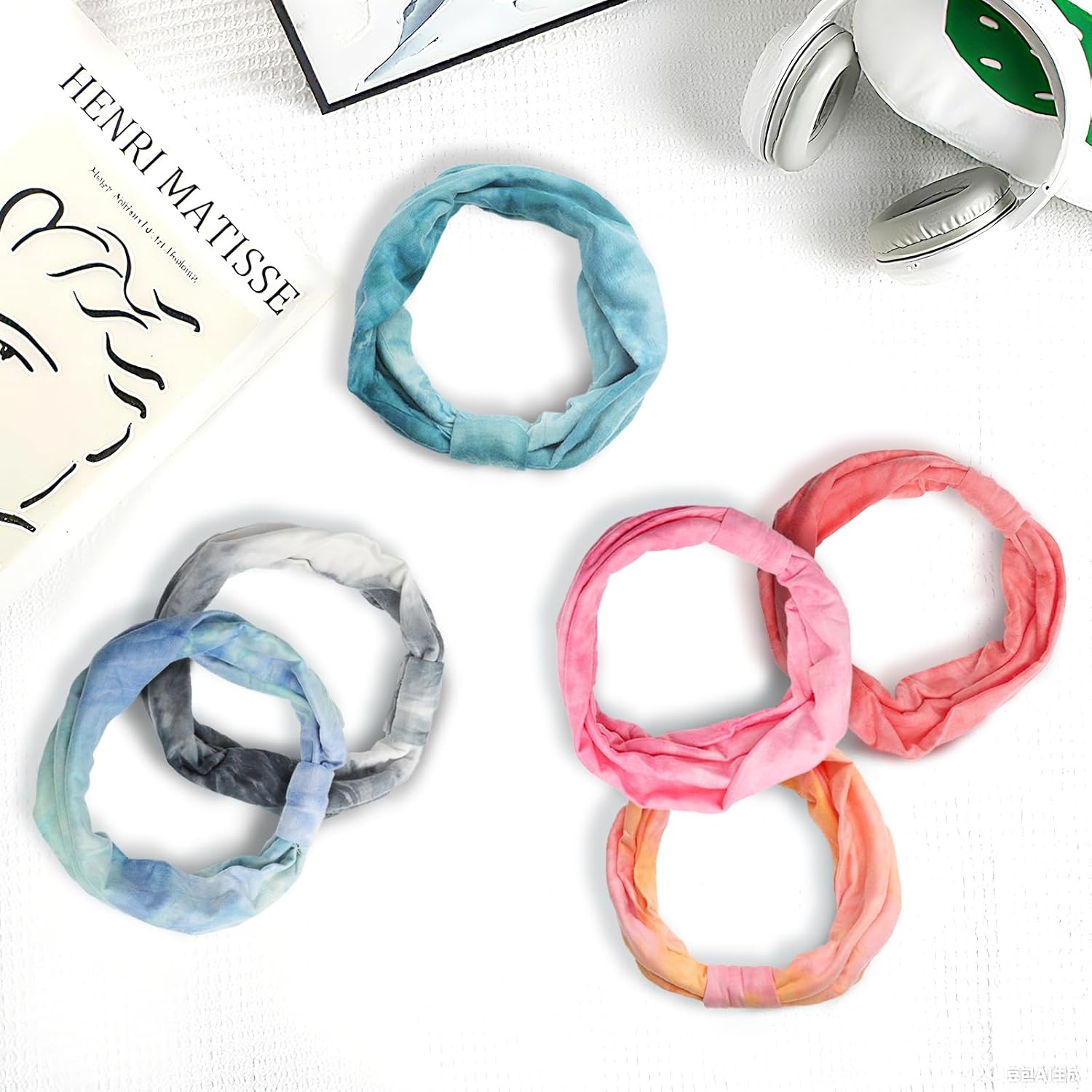 HENGBIRD Pack of 6 Women'S Hair Bands, Headband, Women'S Sports, Headscarf, Bandana, Hair Bandana, Hair Bandans, Not Easy to Deform, Tie Dye Cotton, Non-Slip, Lightweight Hair Bands for Fit Workout image number 6