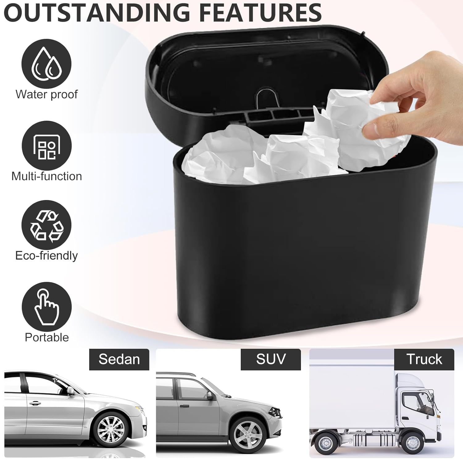 Car Trash Can Bin with Lid & 210PCS Trash Bags, 2Pack Hanging Mini Vehicle Garbage Can Leakproof, Car Dustbin Garbage Organizer Container for Car Home Office image number 5
