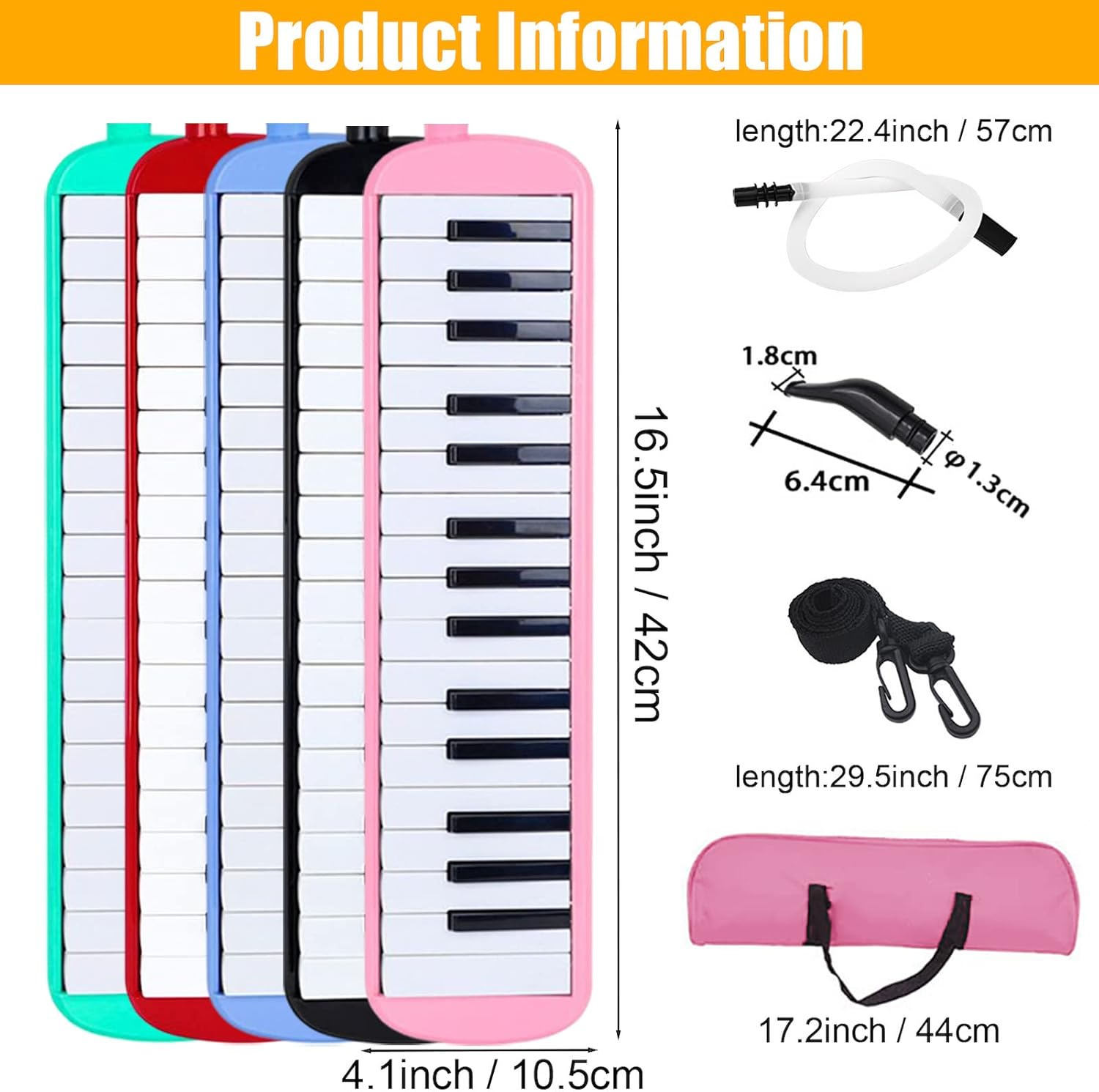 Vilihy Melodica 32 Key Pianica Portable with Carrying Bag Short and Long Mouthpieces for Beginners Kids Gift(Pink) - Blue image number 3