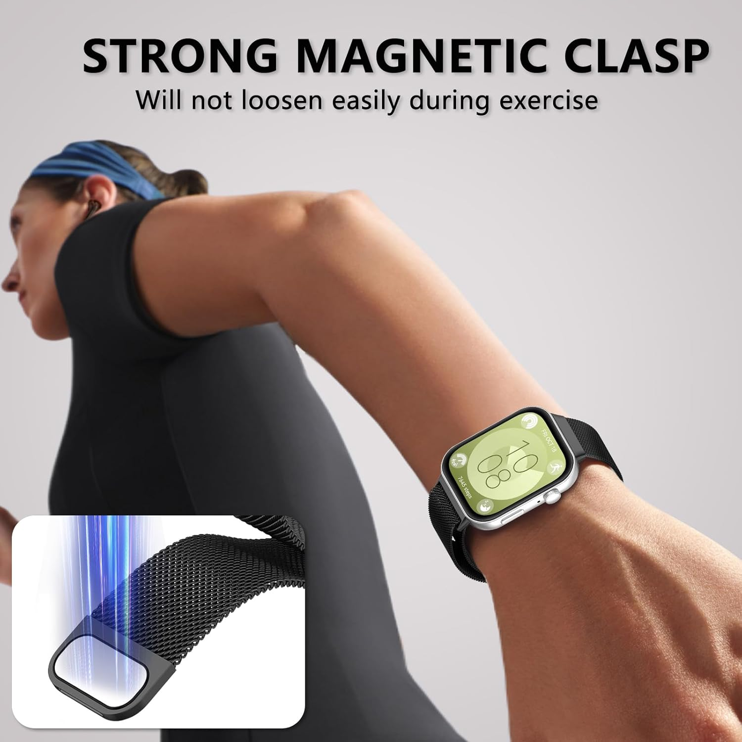 Hinnwer Bracelet for Huawei Watch Fit 3 Magnetic Watch Strap Stainless Steel Metal Replacement Strap Stainless Steel Strap Quick Release for Huawei Watch Fit 3