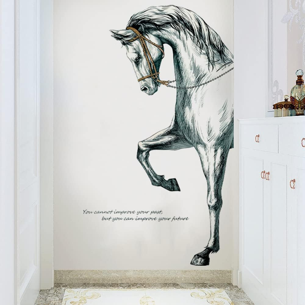 Vinyl Painted Horse Glacier Wall Decals Animals Pattern Peel and Stick Stickers Home Decor Living Room Bedroom Hall Door Staircase Decorations Removable Posters, Grey, 23.6''X35.4'' image number 1