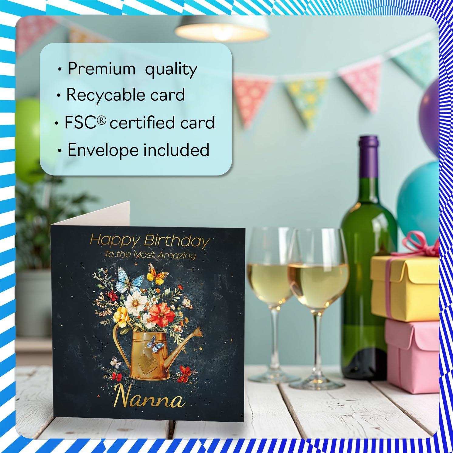 Gold Nana Birthday Card - Watering Can Flowers - Happy Birthday Card for Nana from Grandson Granddaughter, 145Mm Golden Floral Garden Greeting Cards - Daughter image number 2