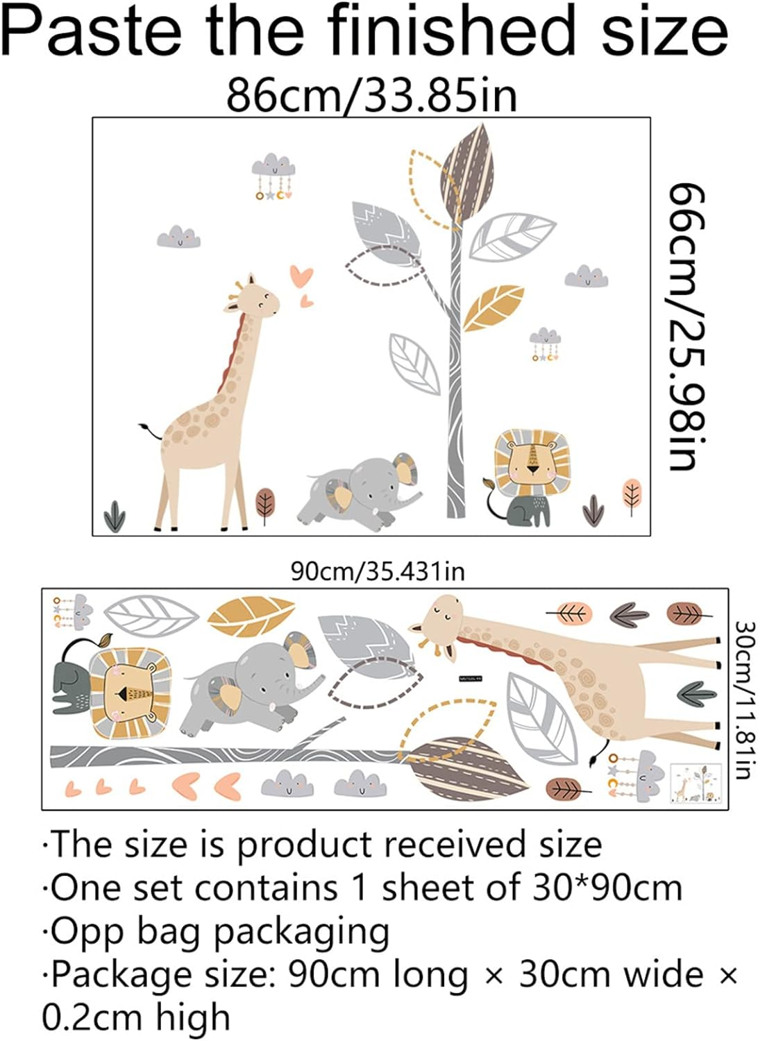 Safari Elephant Tree Wall Decals Peel and Stick Giraffe Stickers Jungle Nursery Wallpaper Boho Rainbow Baby Room Wall Decor - Multi image number 4