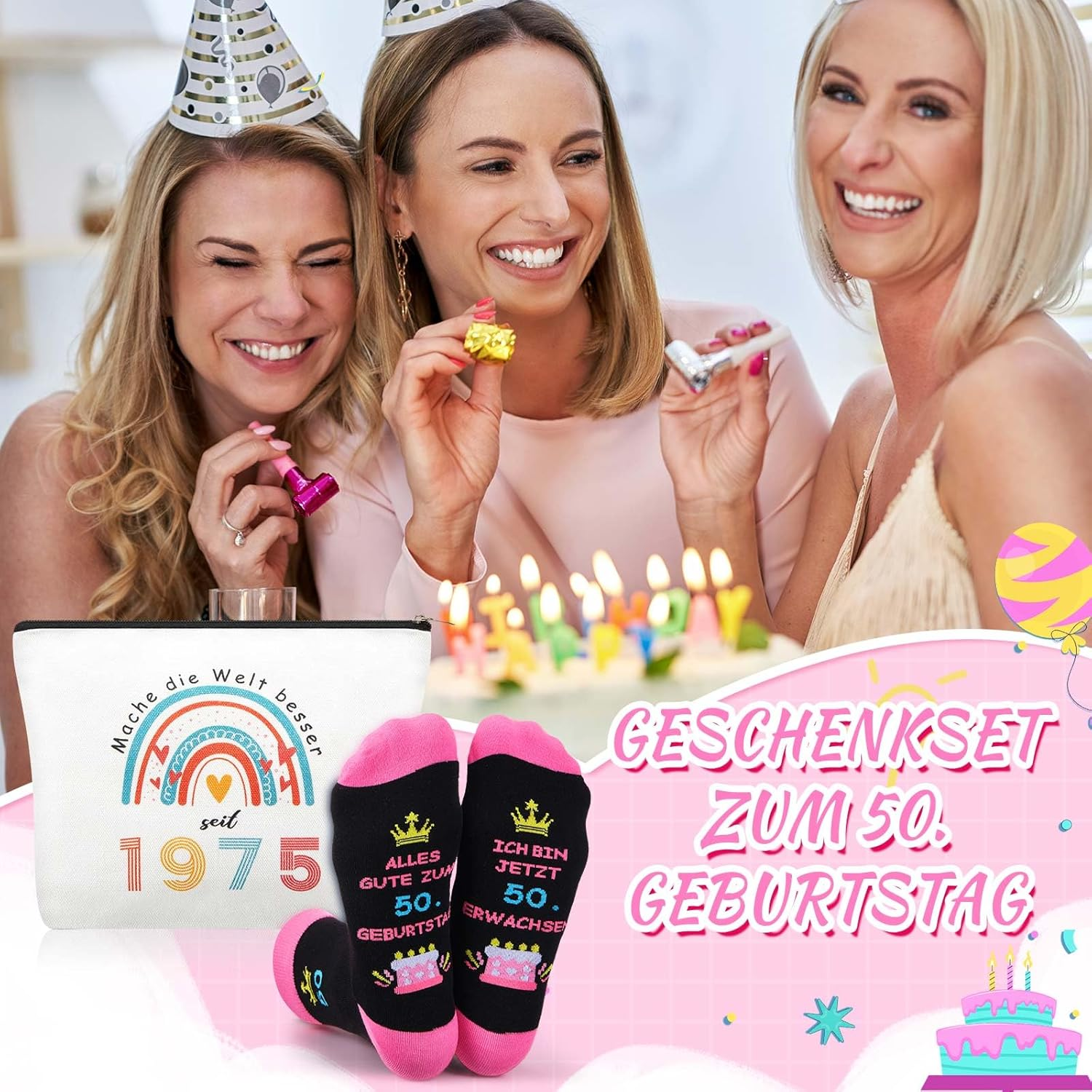 Xuniea Funny Birthday Gifts for Women Including Cosmetic Bag and Birthday Socks Makeup Bag and Stockings Women