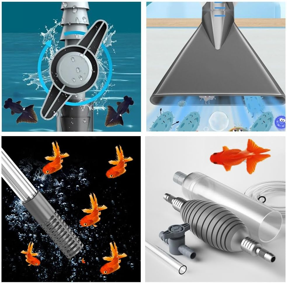 3.0M Aquarium Water Changer Gravel Vacuum for Fish Tank Cleaning Tools,Hot Tub Vacuum Spa Vac,Manual Spa Vacuum Wand Cleaner Cordless Pool Cleaner,Handheld Flexible Hose for Dirt(3 Cleaner Heads) image number 4