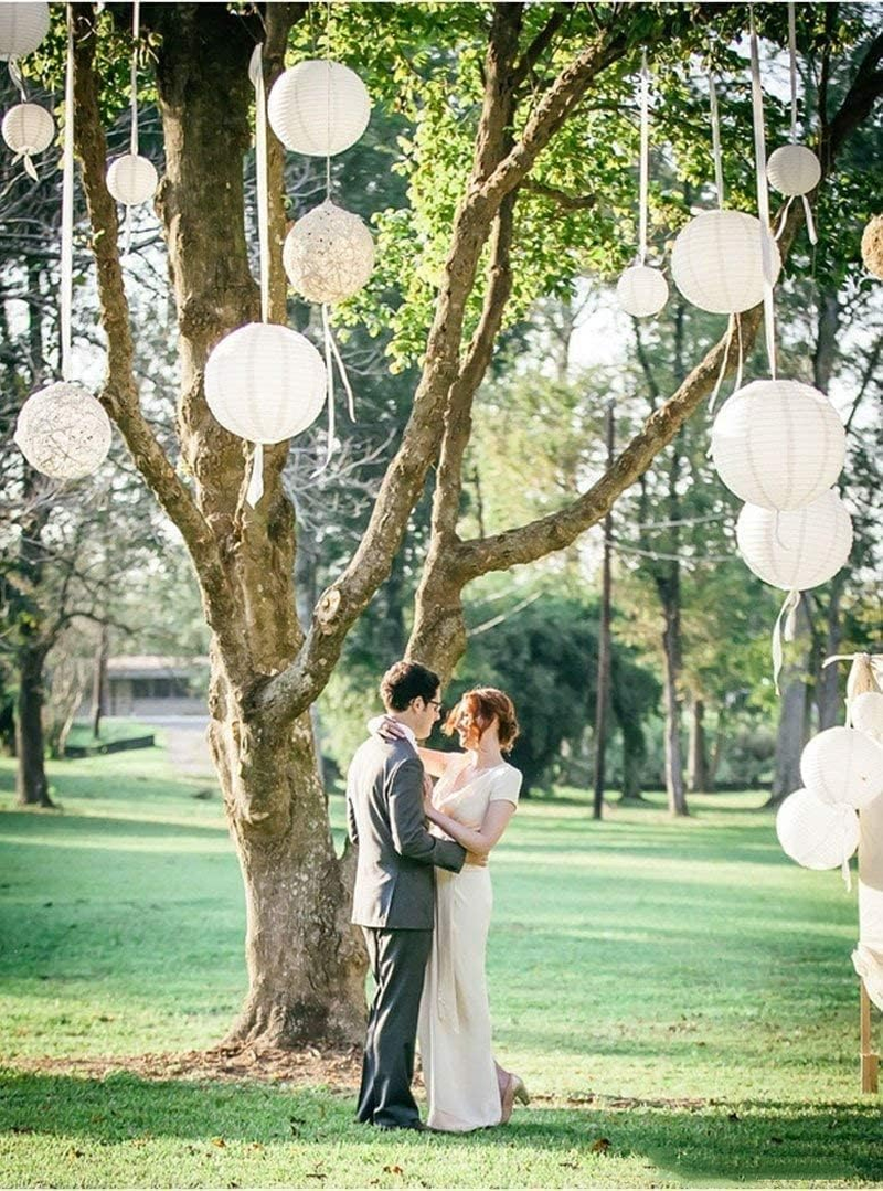 20PCS Hanging Paper Lanterns, 6" 8" 10" 12" round Chinese Japanese White Paper Lantern Decorations with Hanging Line for Weddings Decoration, Indoor and Garden Party Decoration