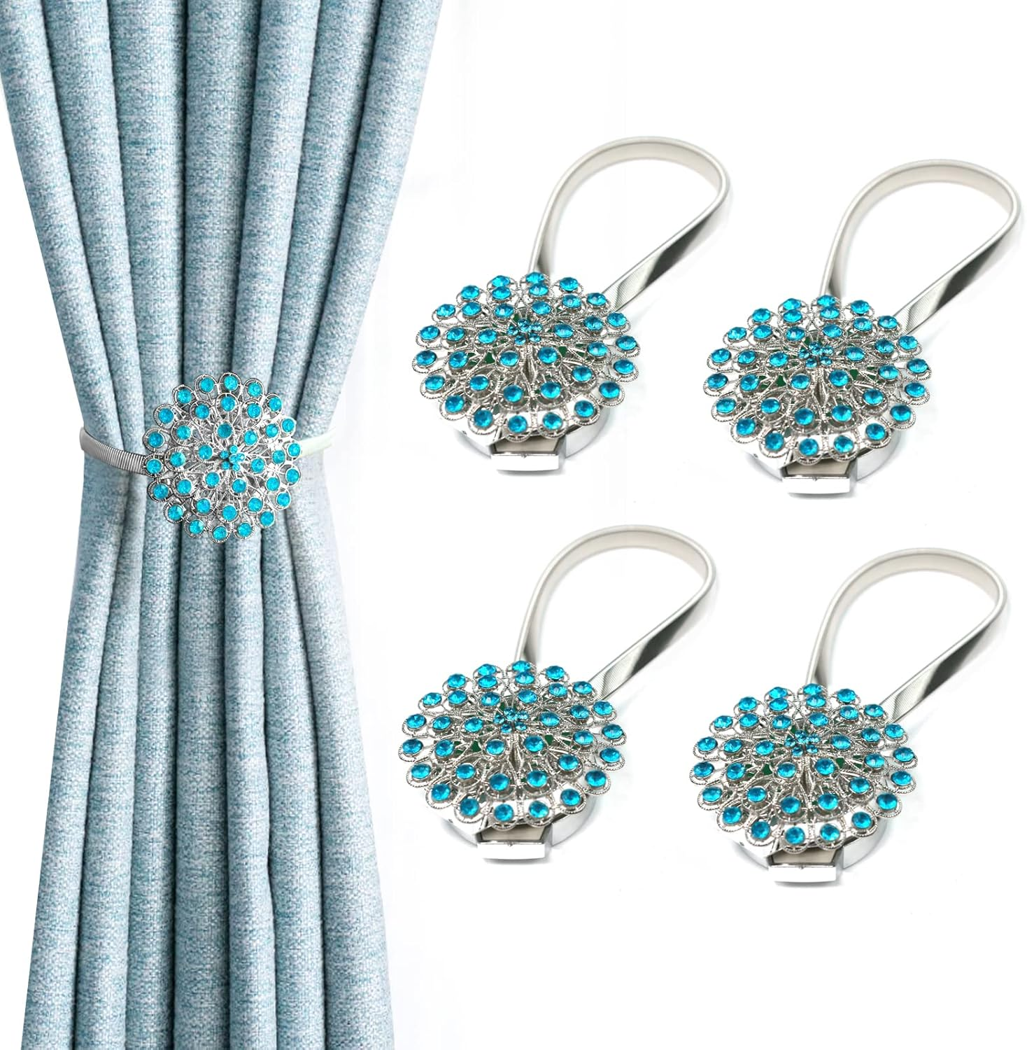 4 Packs Curtain Magnetic Buckle Spring Window Decoration Curtain Tie Rope for Home Office Decoration (White)