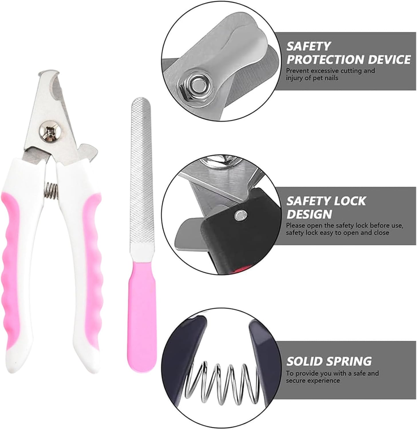 Dog Nail Clippers and Trimmer with Nail File, Professional Pet Grooming Tool for Small to Large Dogs and Cats, Pink and White Design image number 2