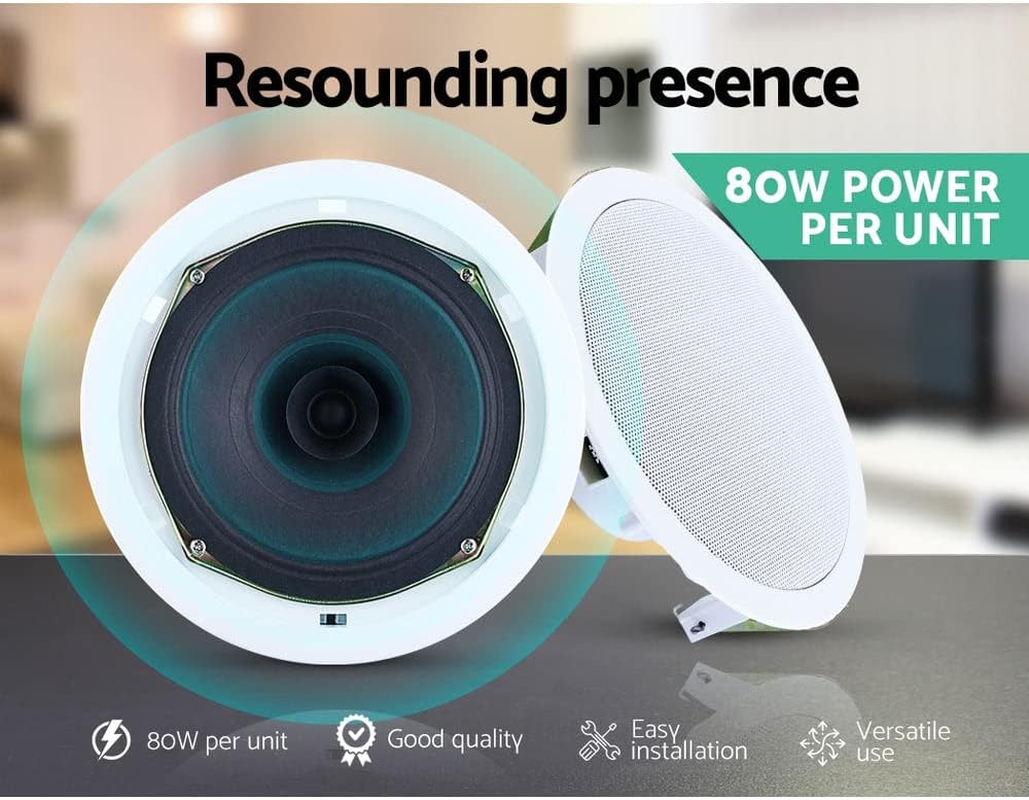 Giantz 6&rdquo; Ceiling Speaker, Set of 6 80W Stereo Audio Speakers Tweeter Wall Mount Home Theatre System, Metal Cover Voice Coil and 2 Retaining Clips White image number 6