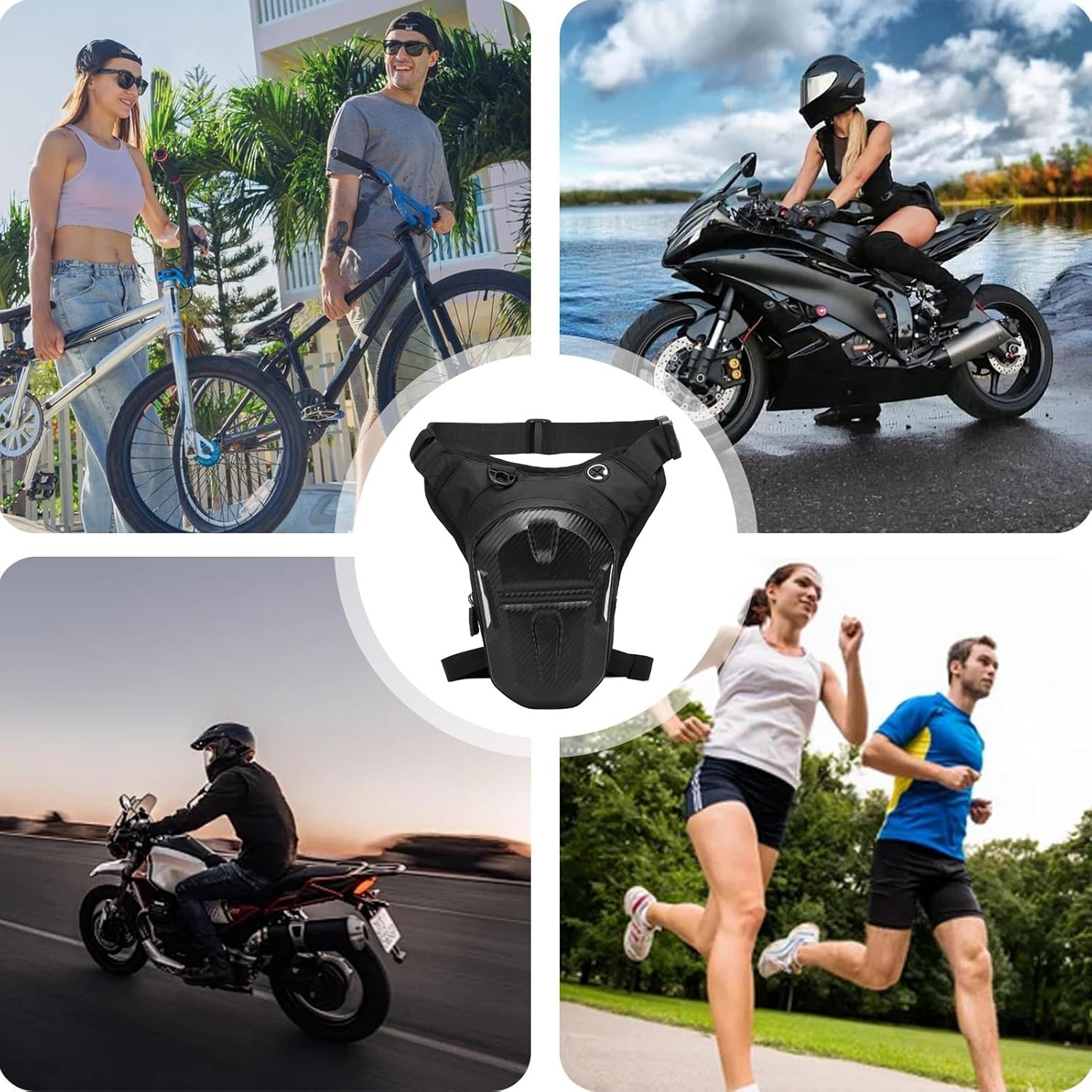 Motorcycle Leg Bag | Two Zipper Pockets Leg Fanny Pack for Women,Motorbike Gear for Smartphone Wallet Cards Flashlight Water Bottle image number 3