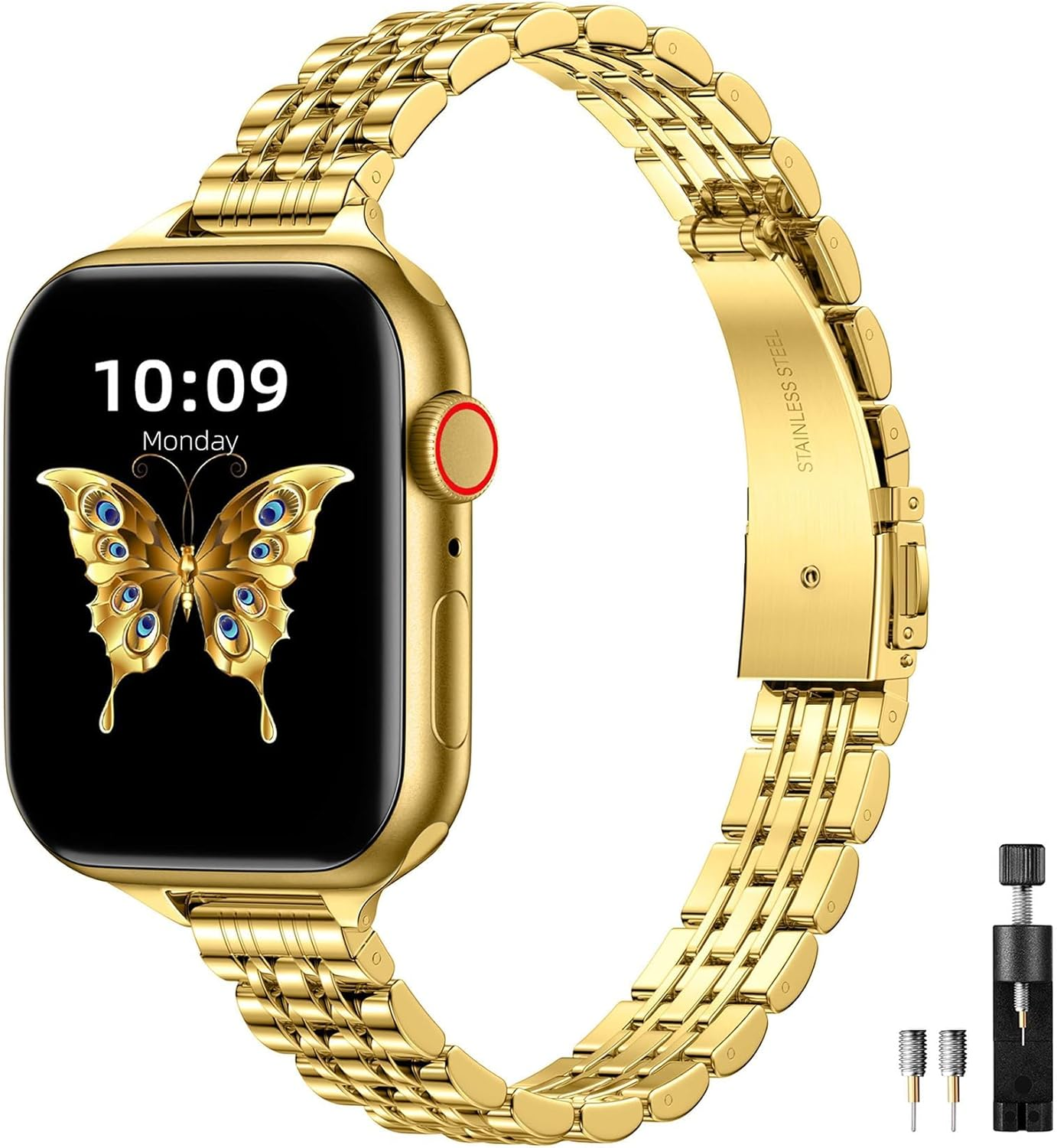 WJK Slim Stainless Steel Bands Compatible with Apple Watch Band 38Mm 40Mm 41Mm 42Mm for Women Men, Adjustable Metal Strap Compatible with Apple Watch Series 11 10 9 8 7 6 5 4 3 2 1 SE, Multi Colors