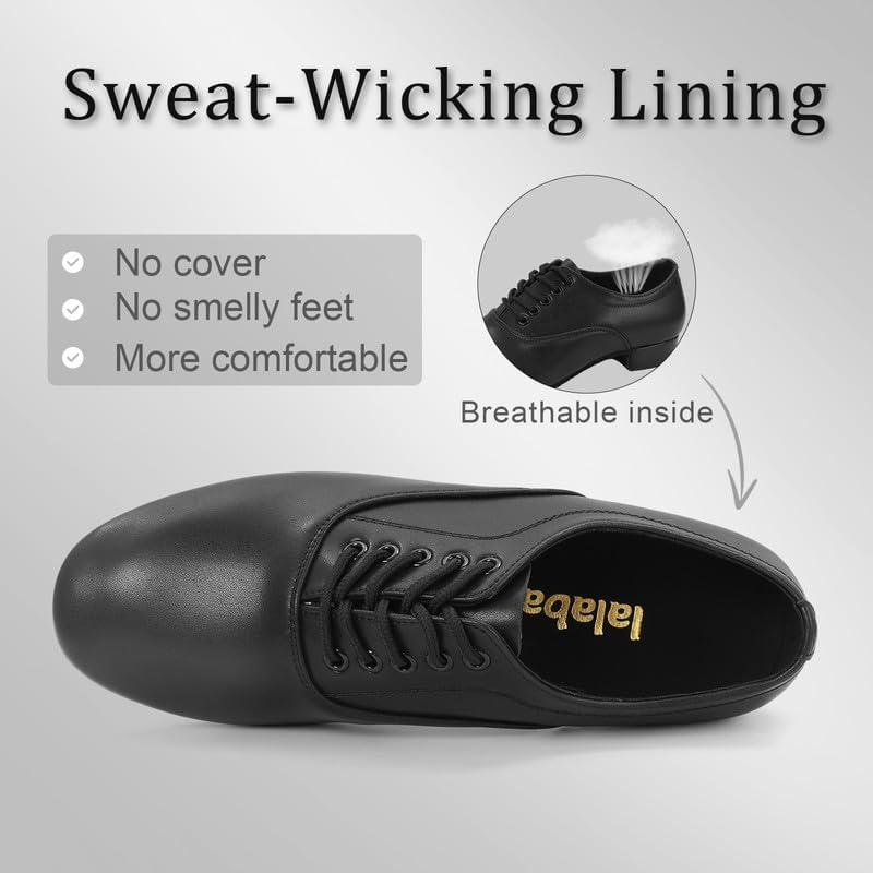 Men'S Ballroom Dance Shoes Leather Lace-Up Dancing Shoes Character Shoes for Latin Tango Salsa Waltz, Black image number 4