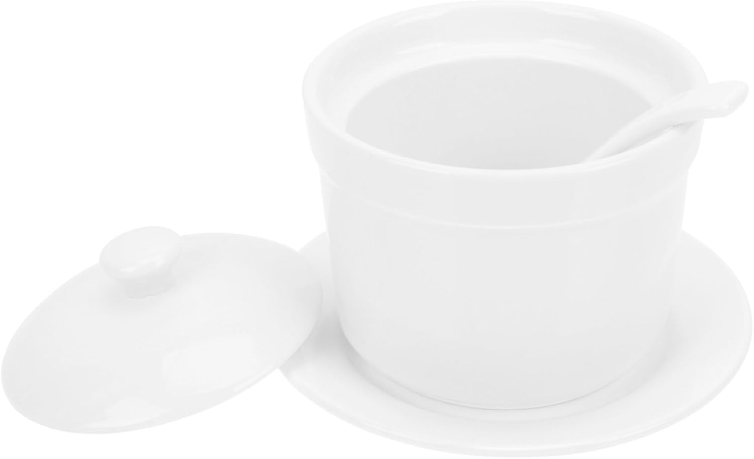 Angoily 1Set Ceramic Stewing Bowl Lid Delicate Soup Bowl for Restaurant Use for Steamed Eggs Soups and Desserts Spoon and Plate Safe for Microwave and Dishwasher image number 3