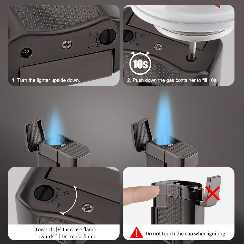 PIPITA Torch Lighter 3 Jet Flame Refillable Butane Gas Lighter with Punch Metal Pocket Lighter (Without Gas) (Dark Grey)