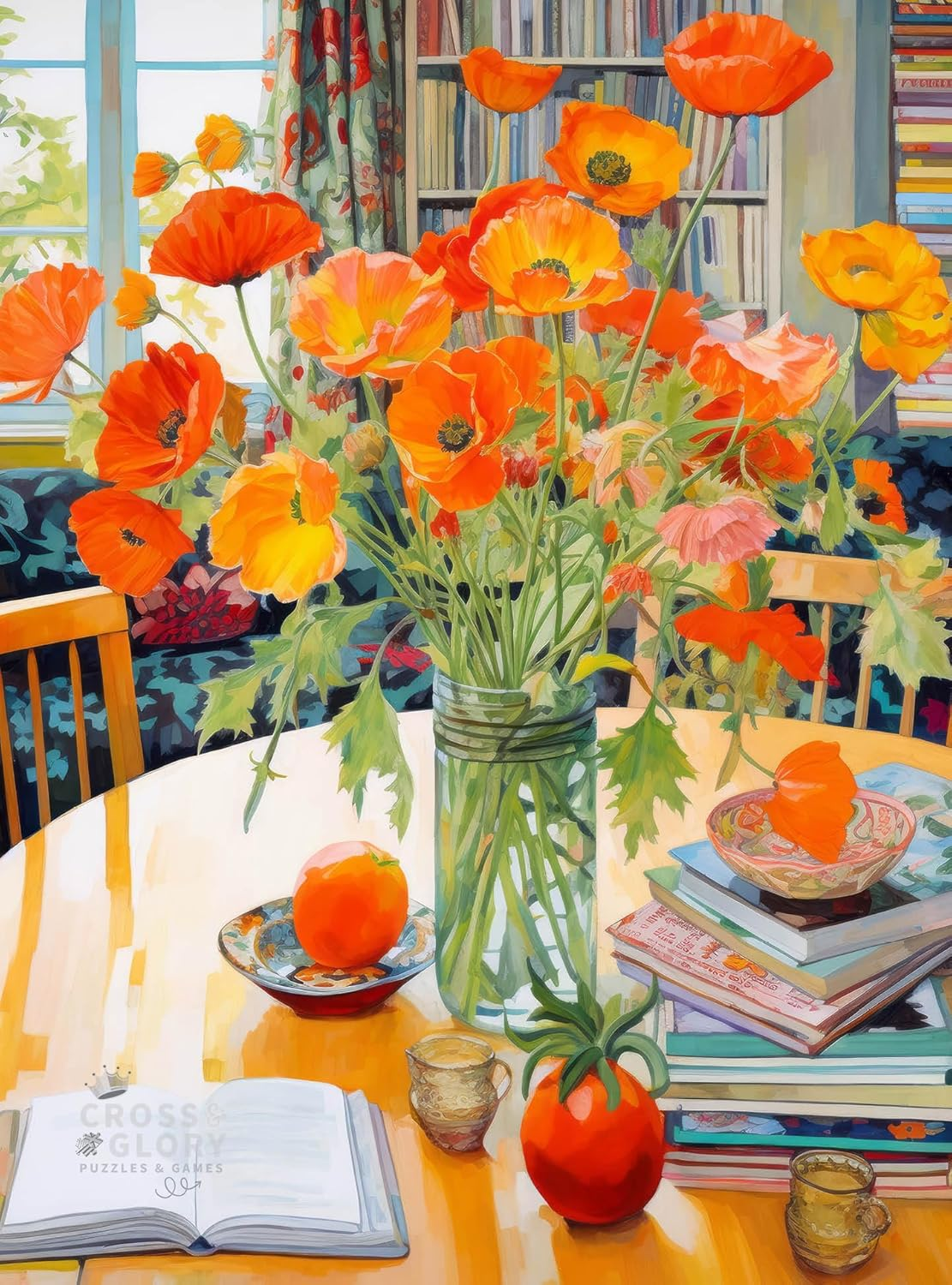 Poppies Panorama: Orange Elegance from Cross & Glory - Beautiful Jigsaw Puzzle with Vibrant Eco-Friendly Pieces, Satin Finish, and Challenging Design - 1000 Piece Puzzle for Adults image number 1