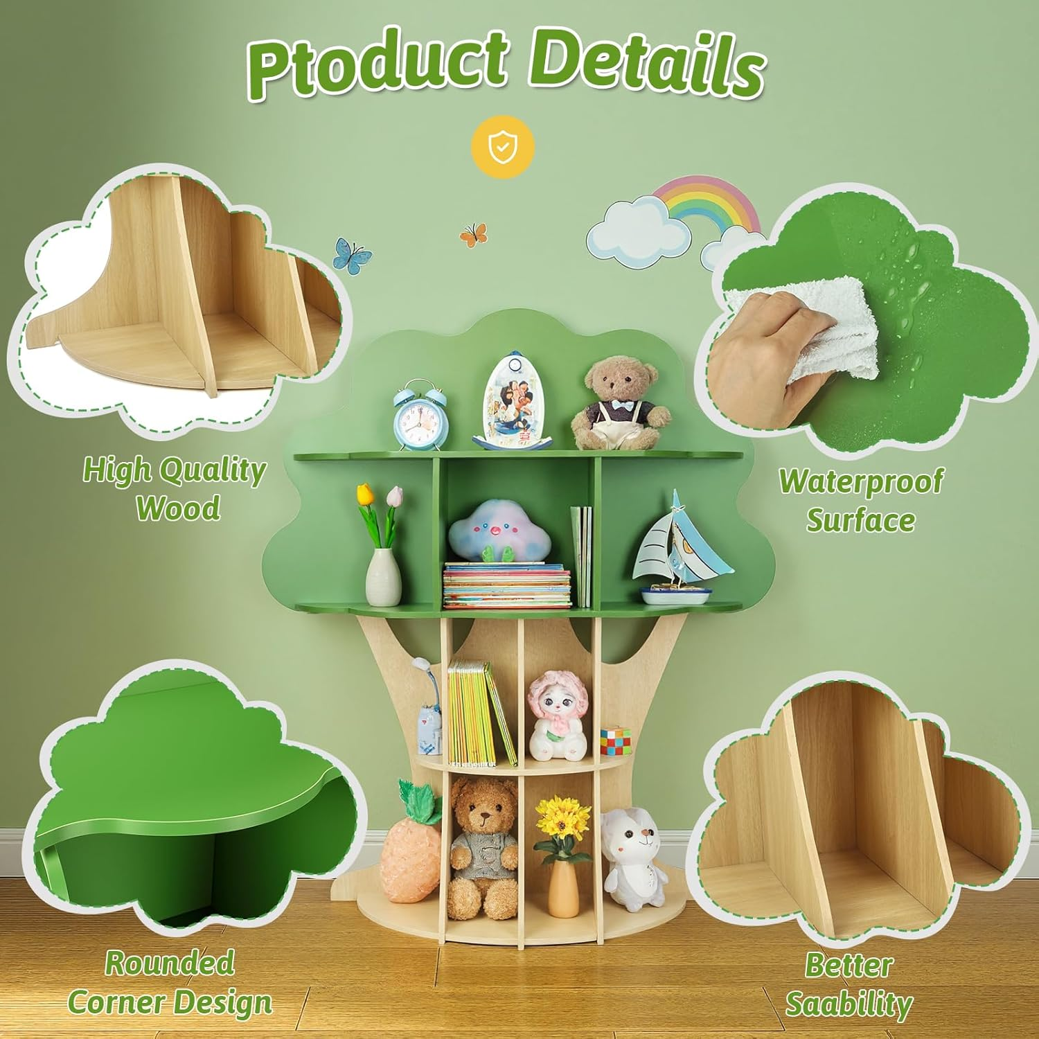 Tree Bookshelf for Kids - 130Cm Multi-Functional Tree Bookcase with Safety Anchor | Large Storage for Toys & Books | Non-Toxic Finish image number 3