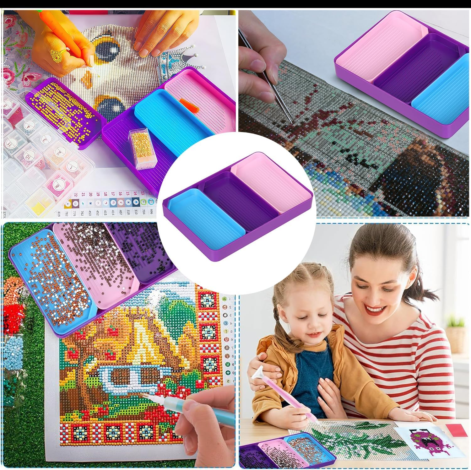 4 Pcs Diamond Art Trays Diamond Painting Bead Trays Rhinestone Bead Organizer Tray Diamond Dotting Tray Craft Bead Sorting Tray Diamond for DIY Crafts Rhinestone Sorting Tray image number 2