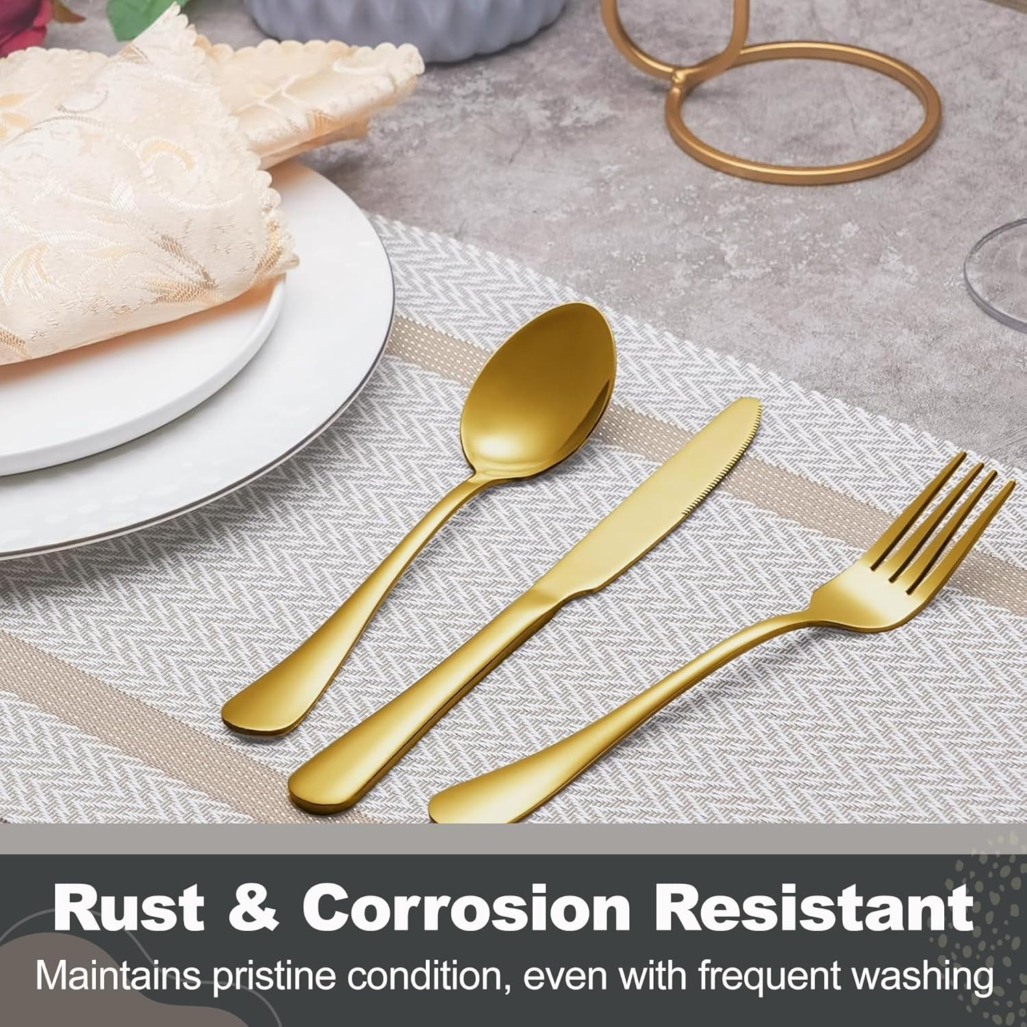 SHEUMNT Gold Silverware Set, Mirror Polish 40-Piece Stainless Steel Flatware Set,Kitchen Utensil Set Service for 8,Tableware Cutlery Set for Home and Restaurant, Dishwasher Safe - Rose Gold image number 3