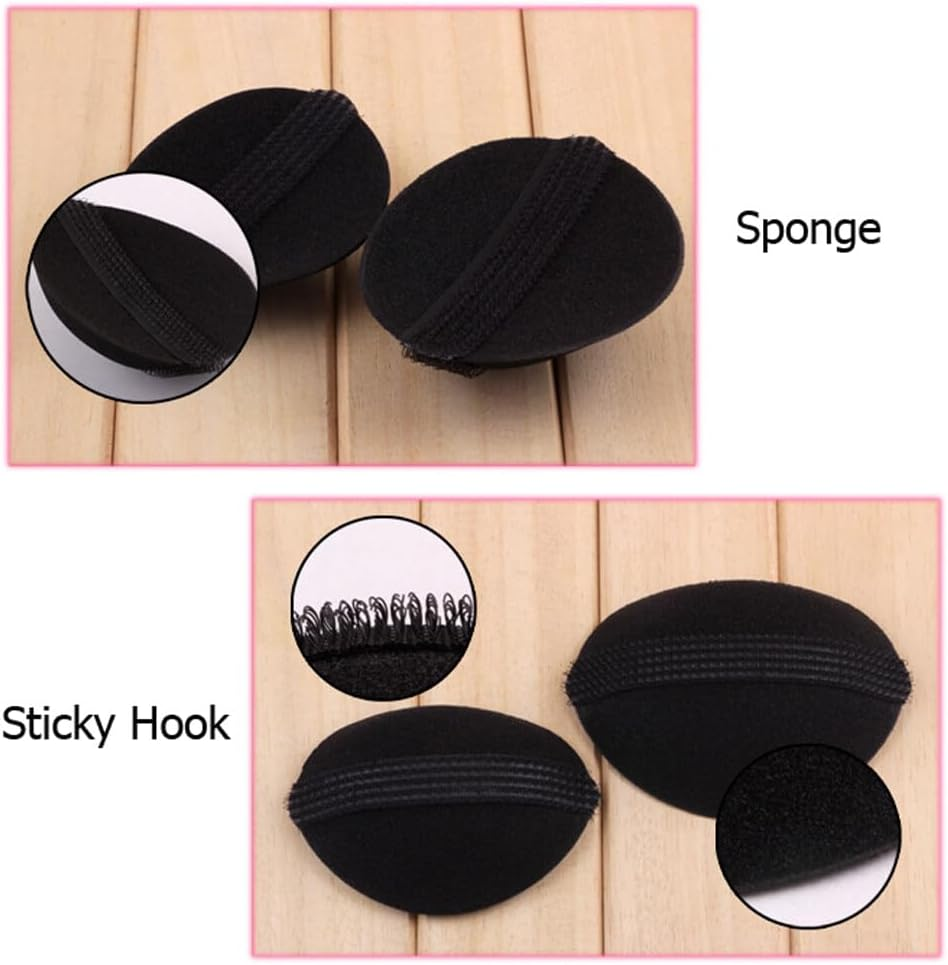 4Pcs (2 Large+2 Small) Black Sponge Bump It up Volume Hair Base Hair Stick Pad Fluffy Hair Padding Insert Cushion Hair Base Styling Insert Tool for Women Girls image number 3