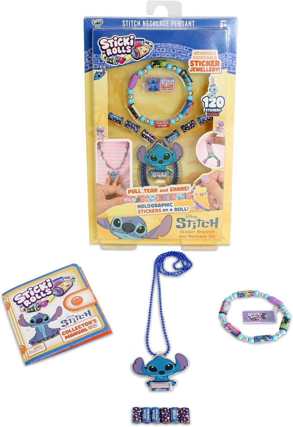 Sticki Rolls Stitch Pendant Pack, Wearable Sticker Jewellery, Collectable Toys, Disney Stitch image number 1
