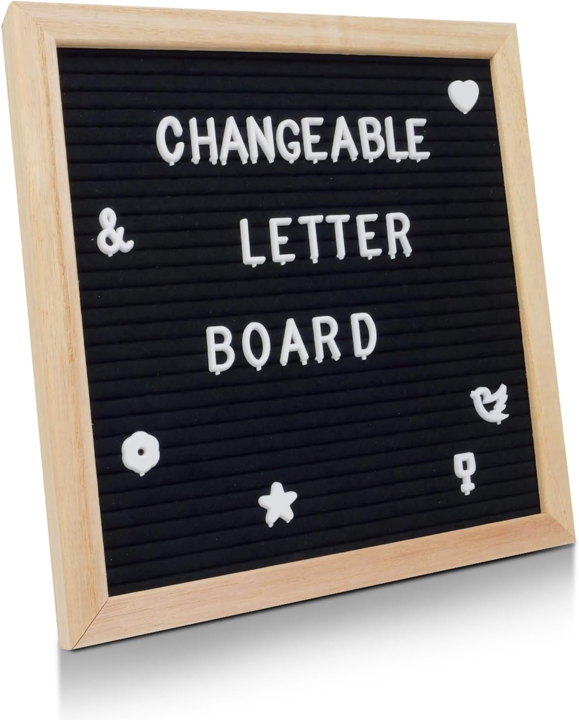 Letter Board, 10X10 Inches Felt Letter Board,Pre Cut & Sorted 230 Letters and Emotion Icons, Changeable Wooden Message Board Sign, Wood Frame, Wall Mount, Free Standing. (Black) image number 5