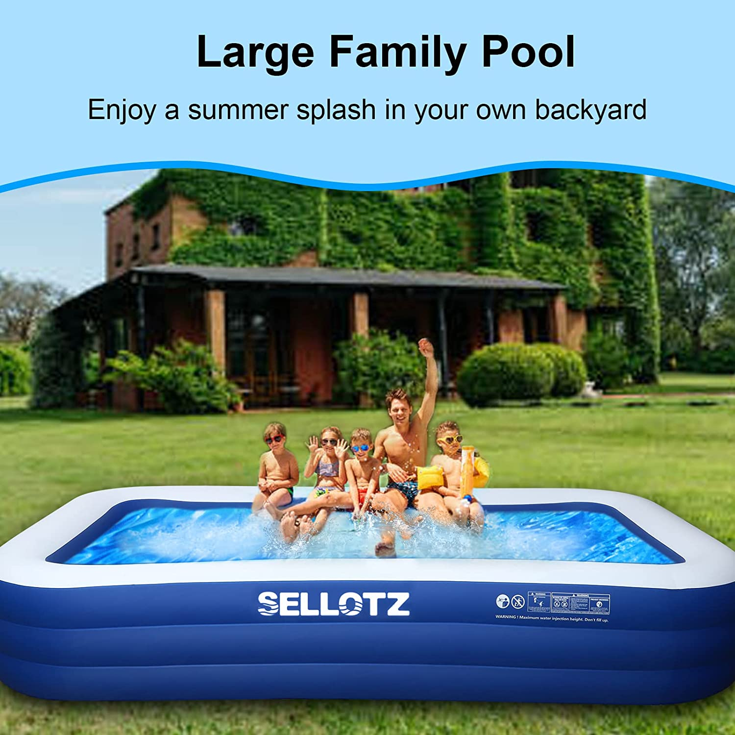 Inflatable Pool, Inflatable Pool for Kids and Adults, 120" X 72" X 22" Oversized Thickened Family Swimming Pool for Kids, Toddlers, Adults, Outdoor, Garden, Backyard, Summer Water Party image number 1