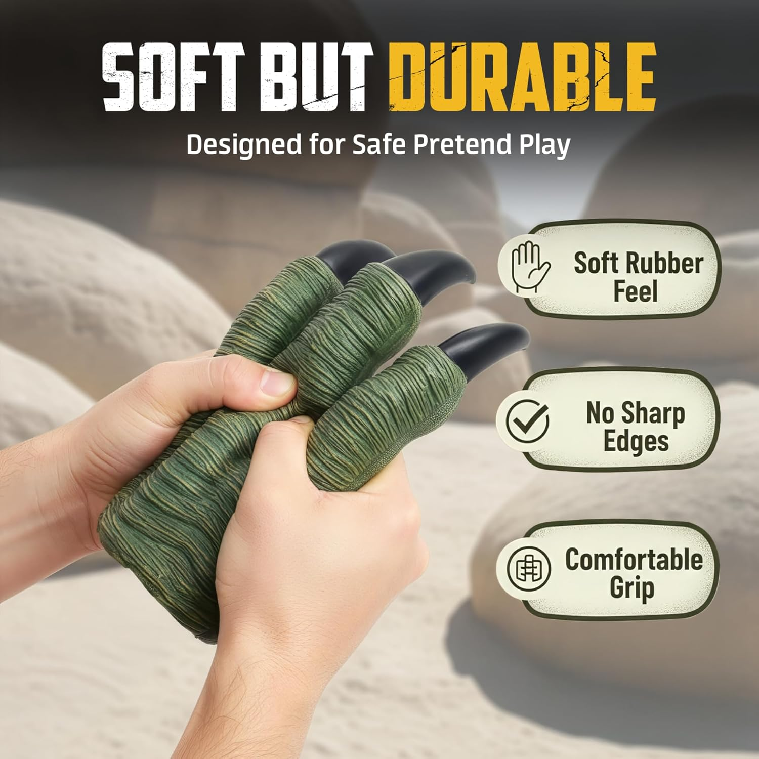 2 Pack Dinosaur Claws Toys Oversized Dino Velociraptor Rubber Realistic Jurassic Claws for Kids Cosplay Roleplay Costume Accessories image number 4