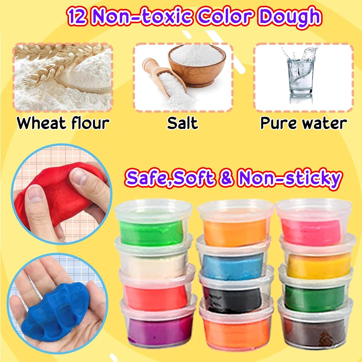 3 in 1 Color Dough Kitchen Creations Set Ice Cream Noodle Hamburger Maker Machine Art Crafts Food Modeling Play Toys Deluxe Tools Kit for Boys Girls Kids Toddlers Ages 3+ (12 Colors Dough)