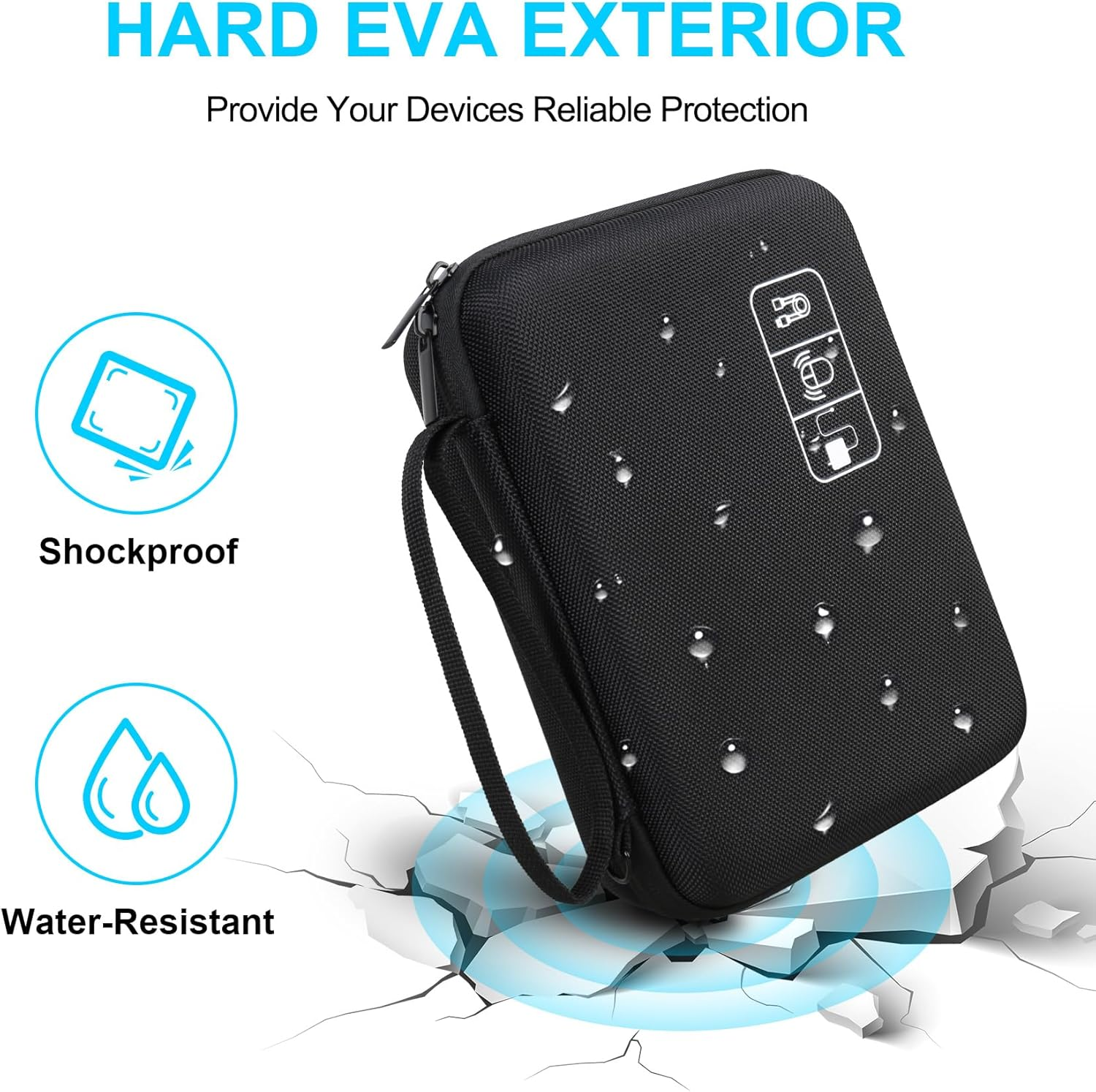 Lacdo Hard Travel Electronic Organizer Case for Macbook Power Adapter Charger, Cables, Cords, Apple Pencil, Mouse, Power Bank, USB Flash Disk, SD Cards EVA Protective Portable Accessories Bag, Black - Gray image number 4