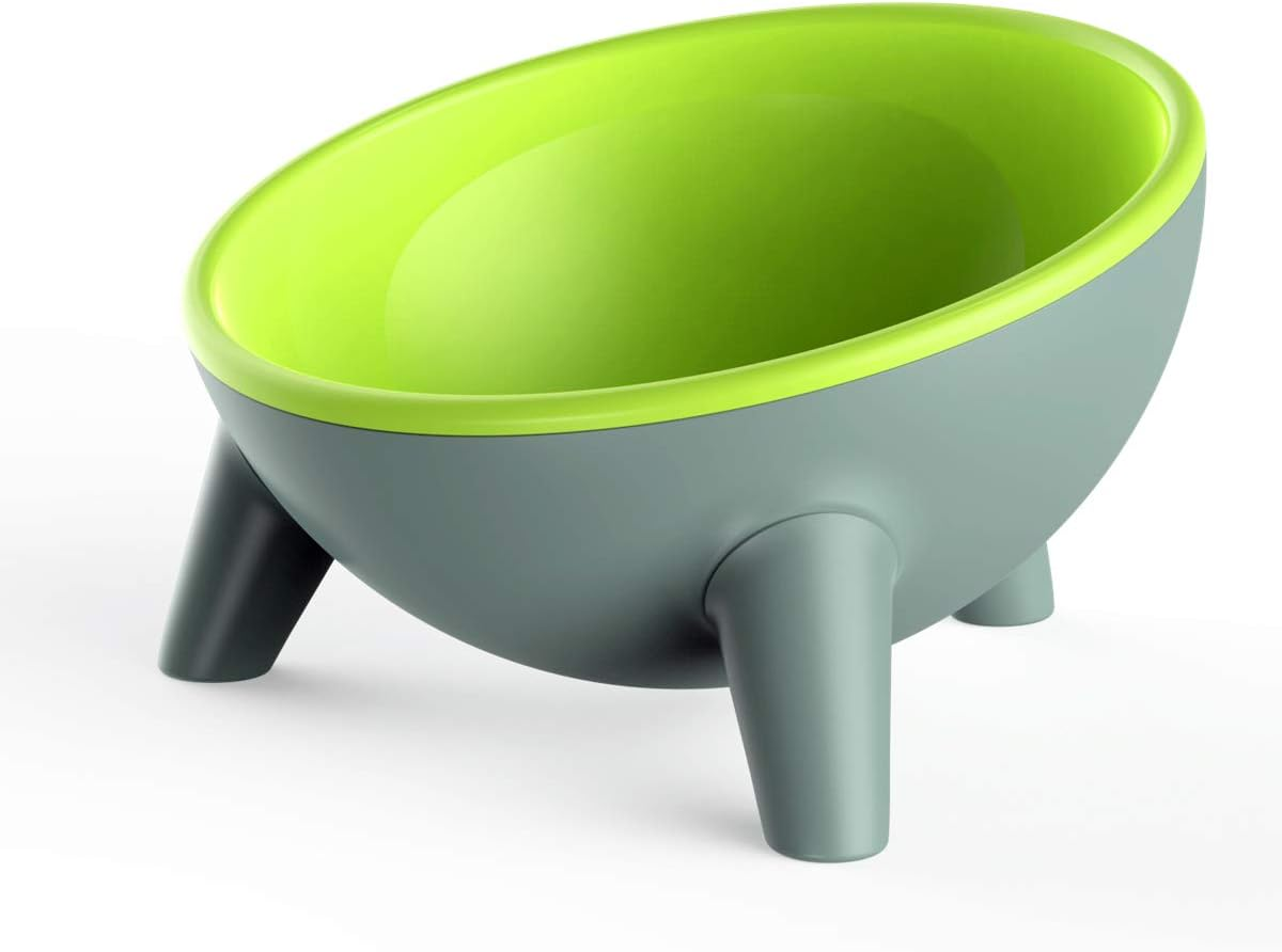 Cat and Dog Bowls, Stable Stand Multi-Purpose 15 Oz Large Capacity Wide Pet Dish, 15&deg;Tilted Pet Bowls, Dishwasher Safe, Shallow Feeder Bowls Pet Water Bowl for Small Dogs and Cats (Green)