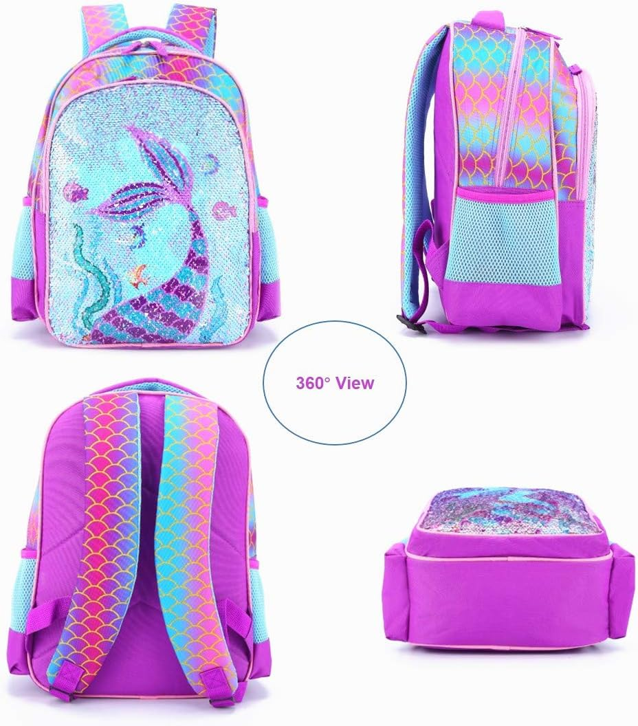 Reversible Sequin School Backpack Lightweight Little Kid Book Bag with Lunch Bag Set for Preschool Kindergarten Elementary image number 6