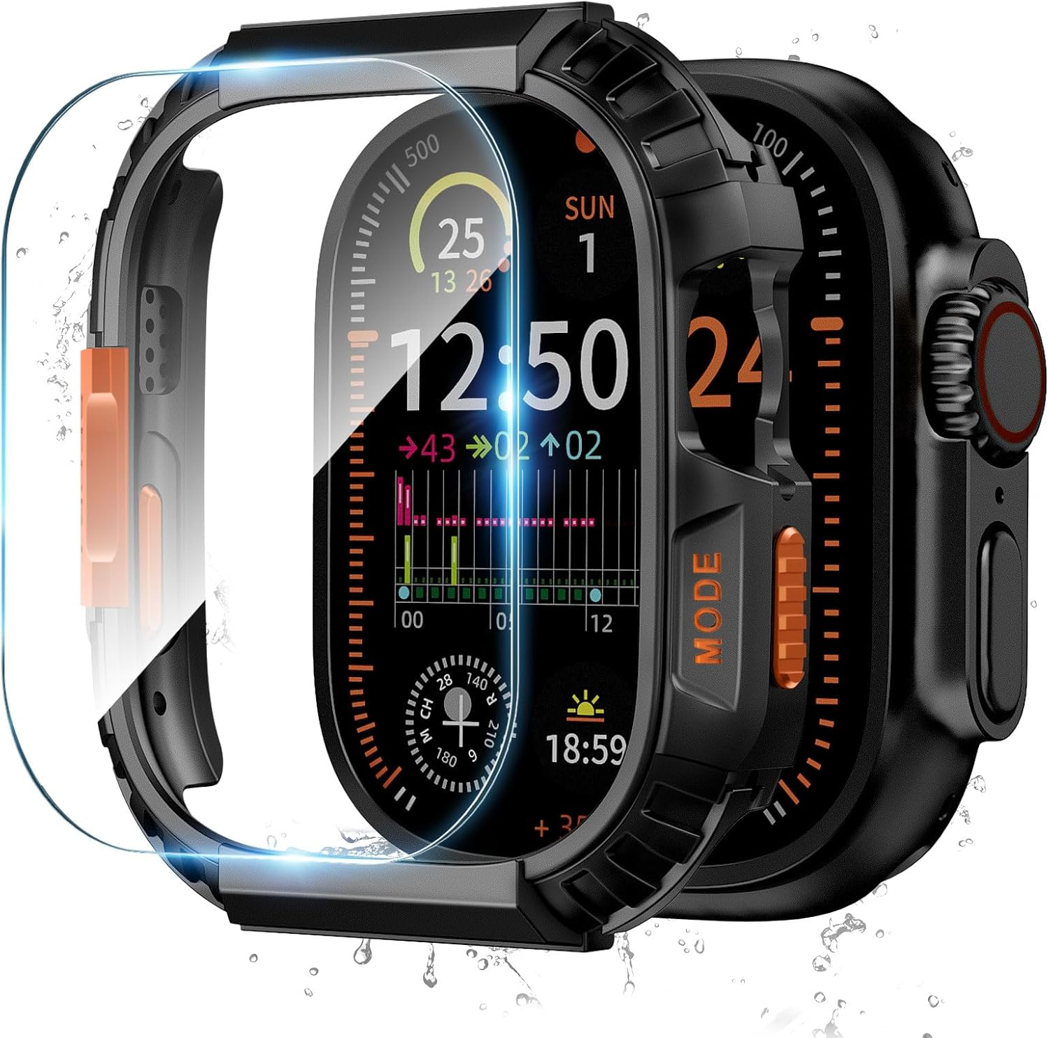 Zumyzu Rugged Waterproof Case for Apple Watch 44Mm Series 6 5 4 SE with Tempered Glass Screen Protector, Hard PC Bumper Protective Cover for Iwatch 44Mm Black Gray