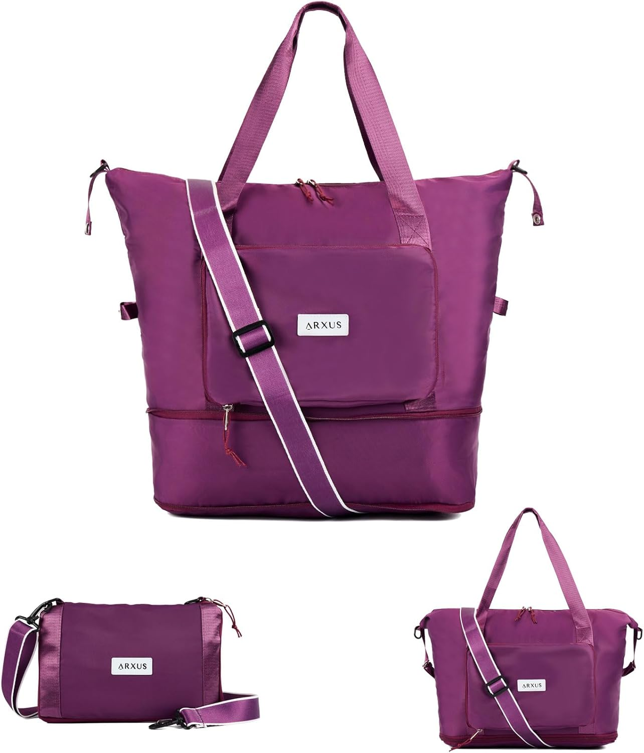 Arxus Large Folding Travel Duffle Bag, Expand Carry on Overnight Tote Bags for Women Airplanes with Luggage Sleeve, Waterproof Gym Weekend Bag with Wet Pocket