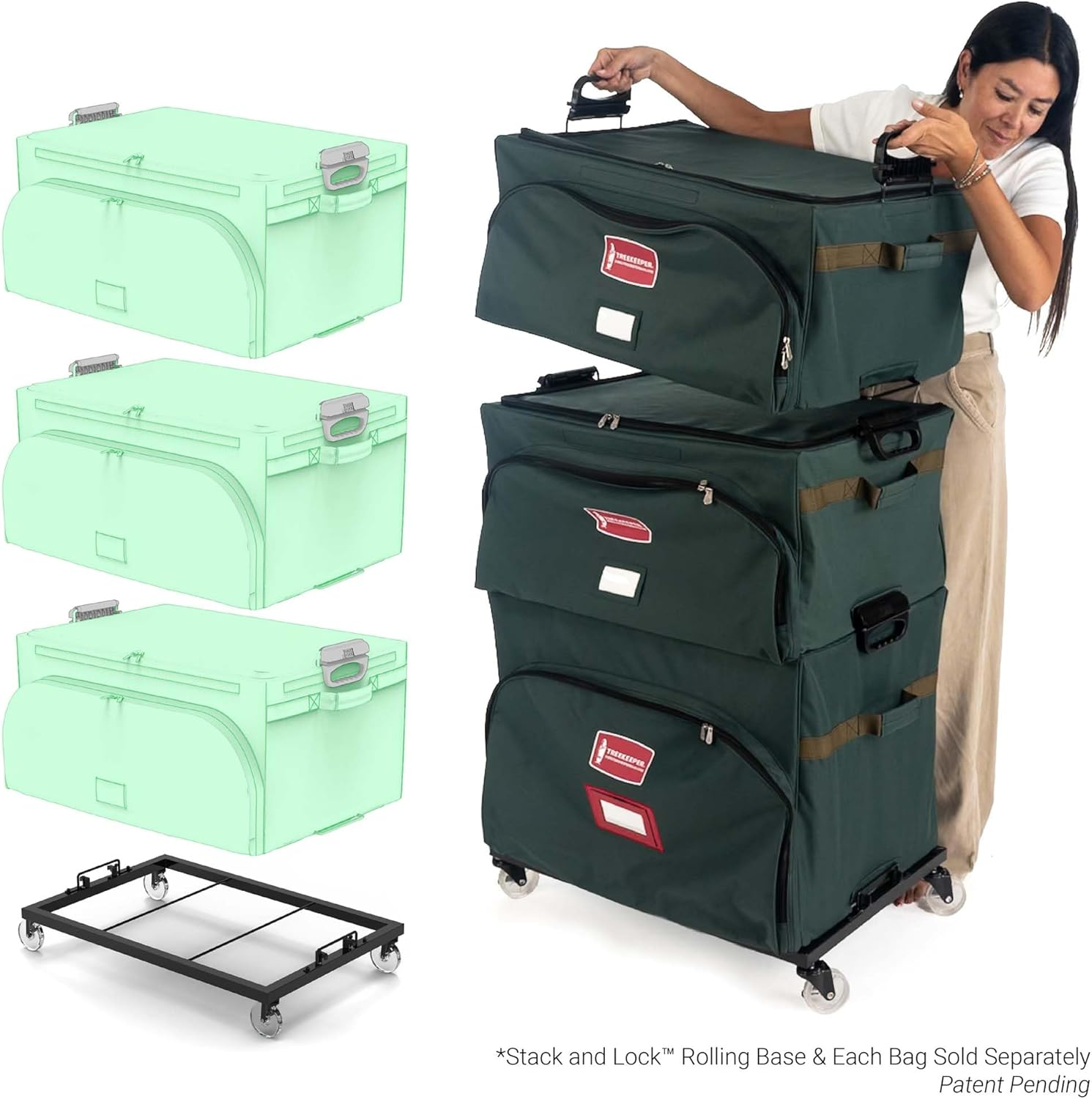 Treekeeper (Green Christmas Ornament Storage Box with Dividers) - Deluxe Ornament Keeper - Holds 72 Ornaments up to 4 Inches in Diameter | 3 Removable Trays with Separators | Acid-Free Fabric Lining